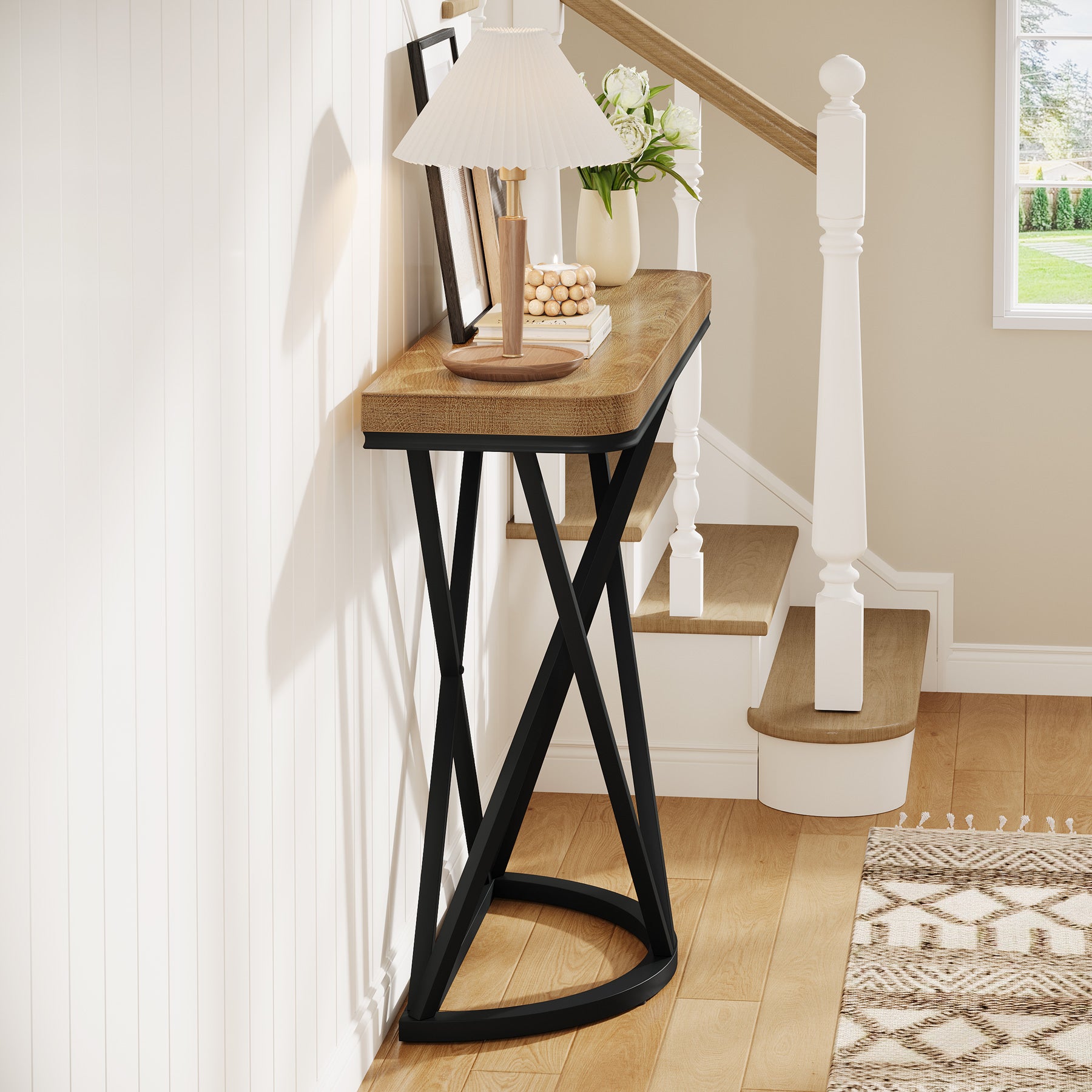 41.3" Industrial Console Table, Narrow Entryway Table with Metal Base