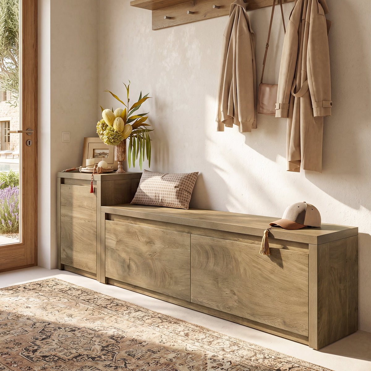 47" Entryway Storage Bench with 2 Drawers, Rustic Wooden Shoe Cabinet, Entryway Hallway