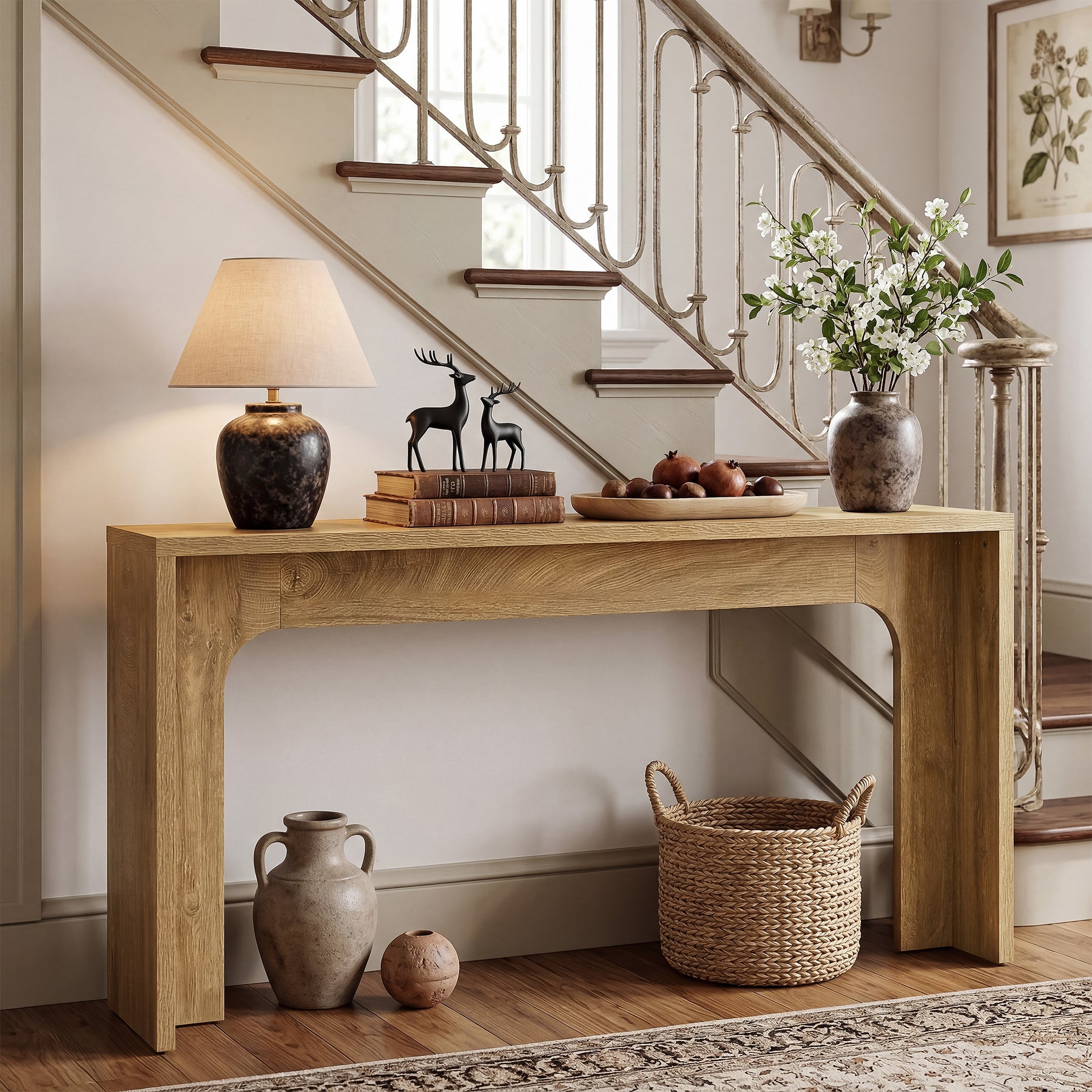 63" Narrow Console Table, Modern Minimalist Wood Entryway Table with Sturdy Base for Hallway & Behind Sofa