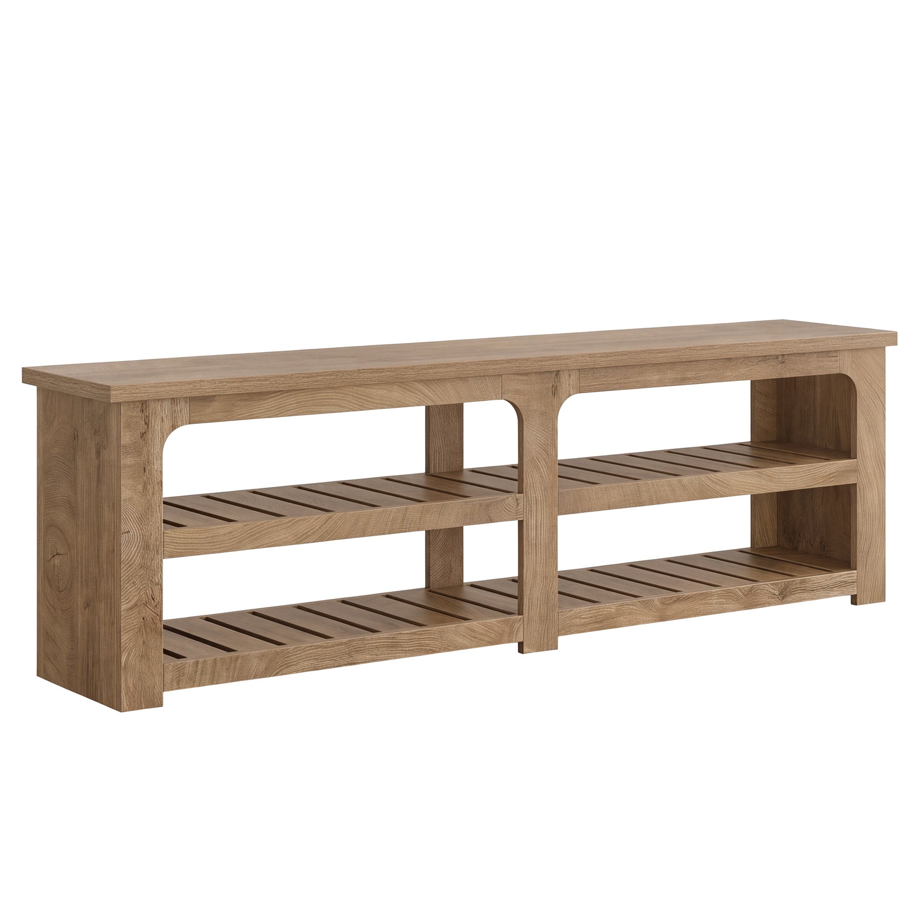 71" TV Stand for 75" TV, Farmhouse 2-Tier Entertainment Center, Storage Shelves, Living Room