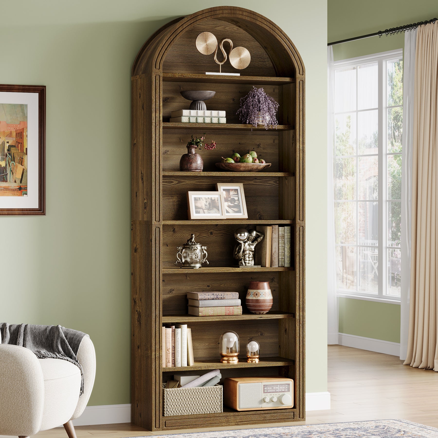 6/8-Tier Wooden Arched Bookcase Display Shelving Unit-Tribesigns