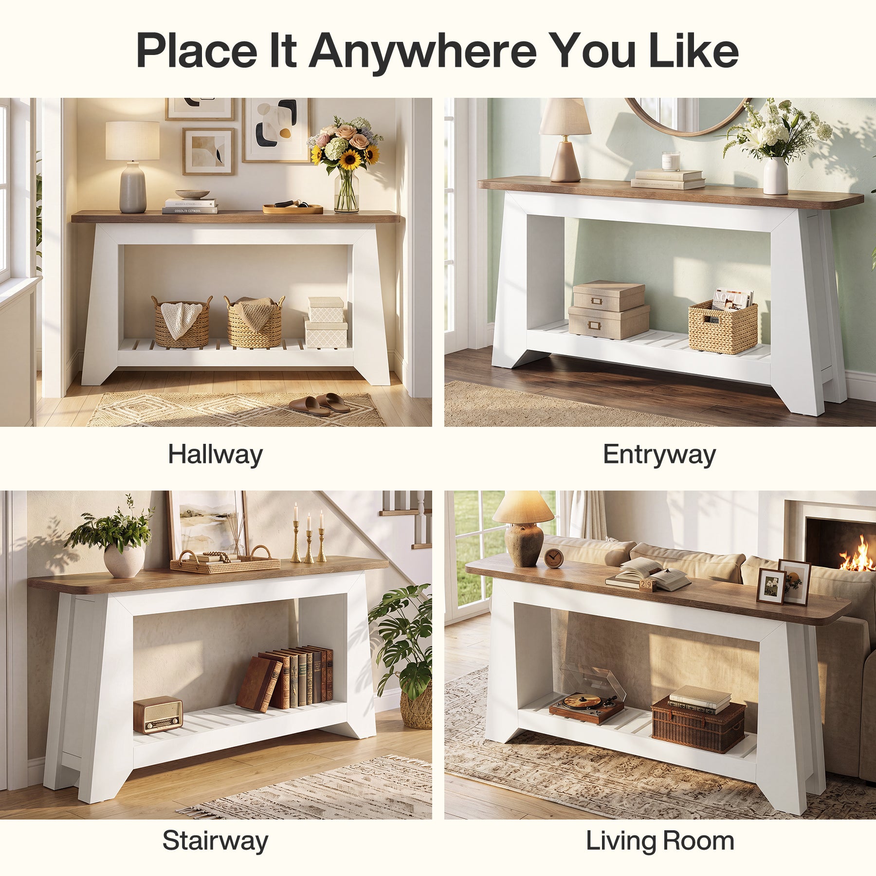 Tribesigns 63-Inch Console Table with Open Slatted Shelf, Modern Rustic Entryway Table for Hallway