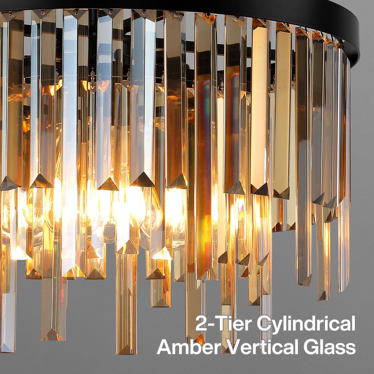 20" Modern Crystal Chandelier, 6-Light Black Pendant Light with Amber Crystal