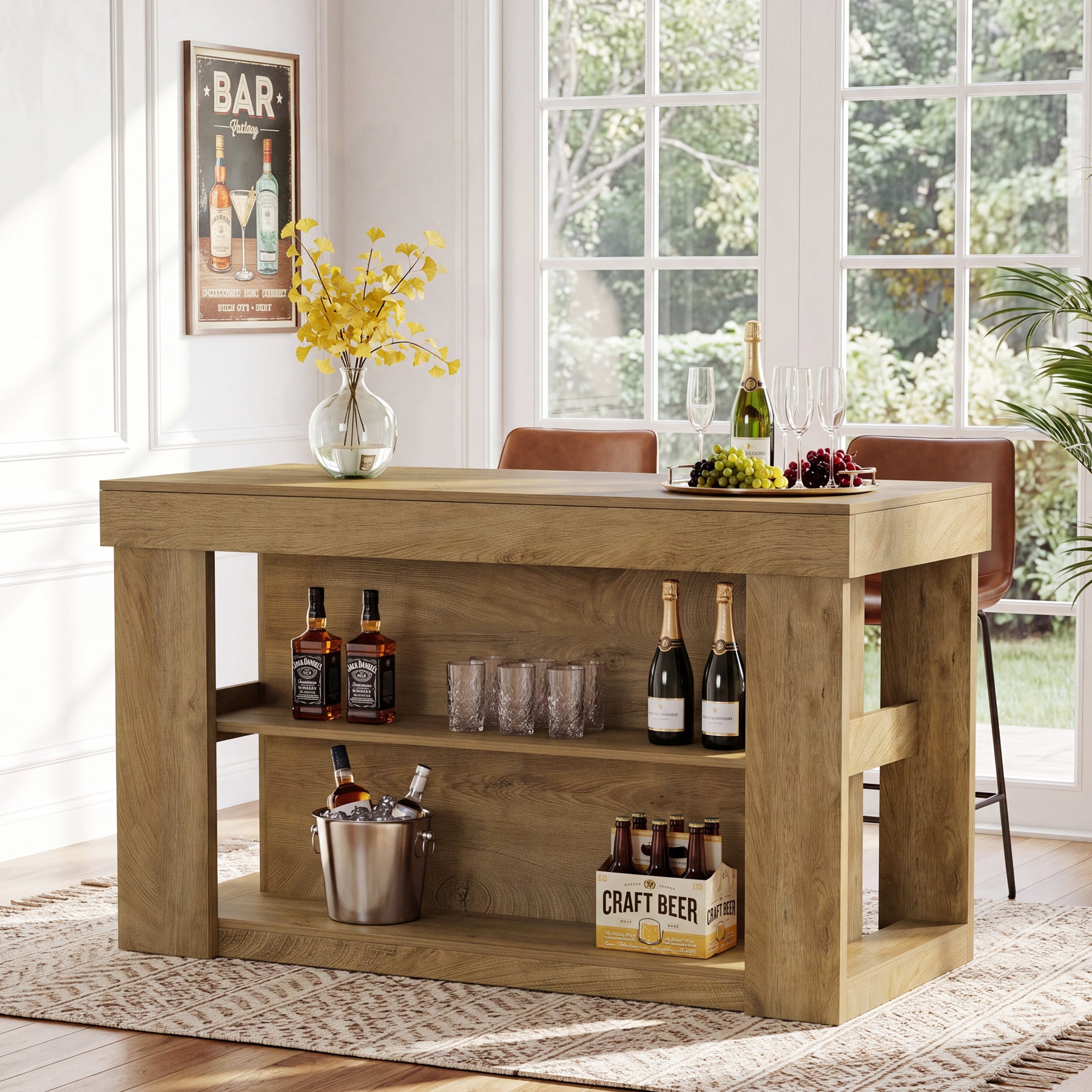 Tribesigns 55-Inch Bar Table with 2 Storage Shelves, Farmhouse Pub Table for Kitchen and Home Bar