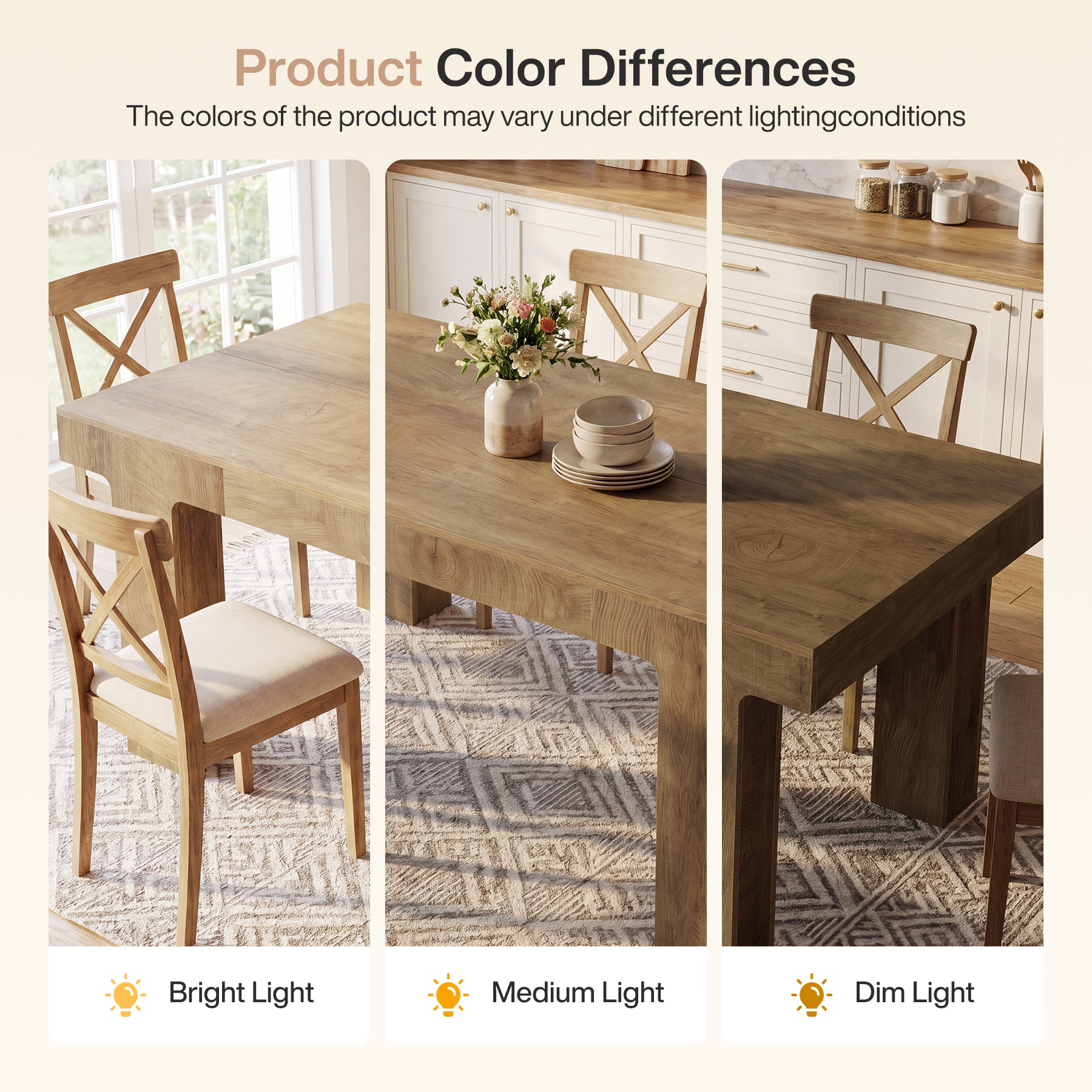 63" Dining Table for 4-6 People, Rectangular Kitchen Table with Smooth Curved Edge