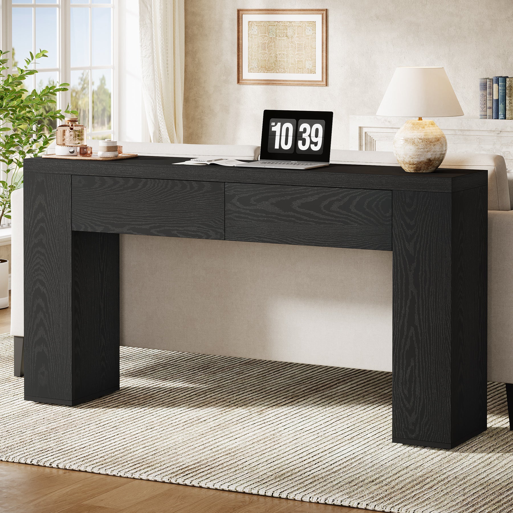 63“ Rustic Console Table with Drawers, Narrow Sofa Table for Hallway or Entryway