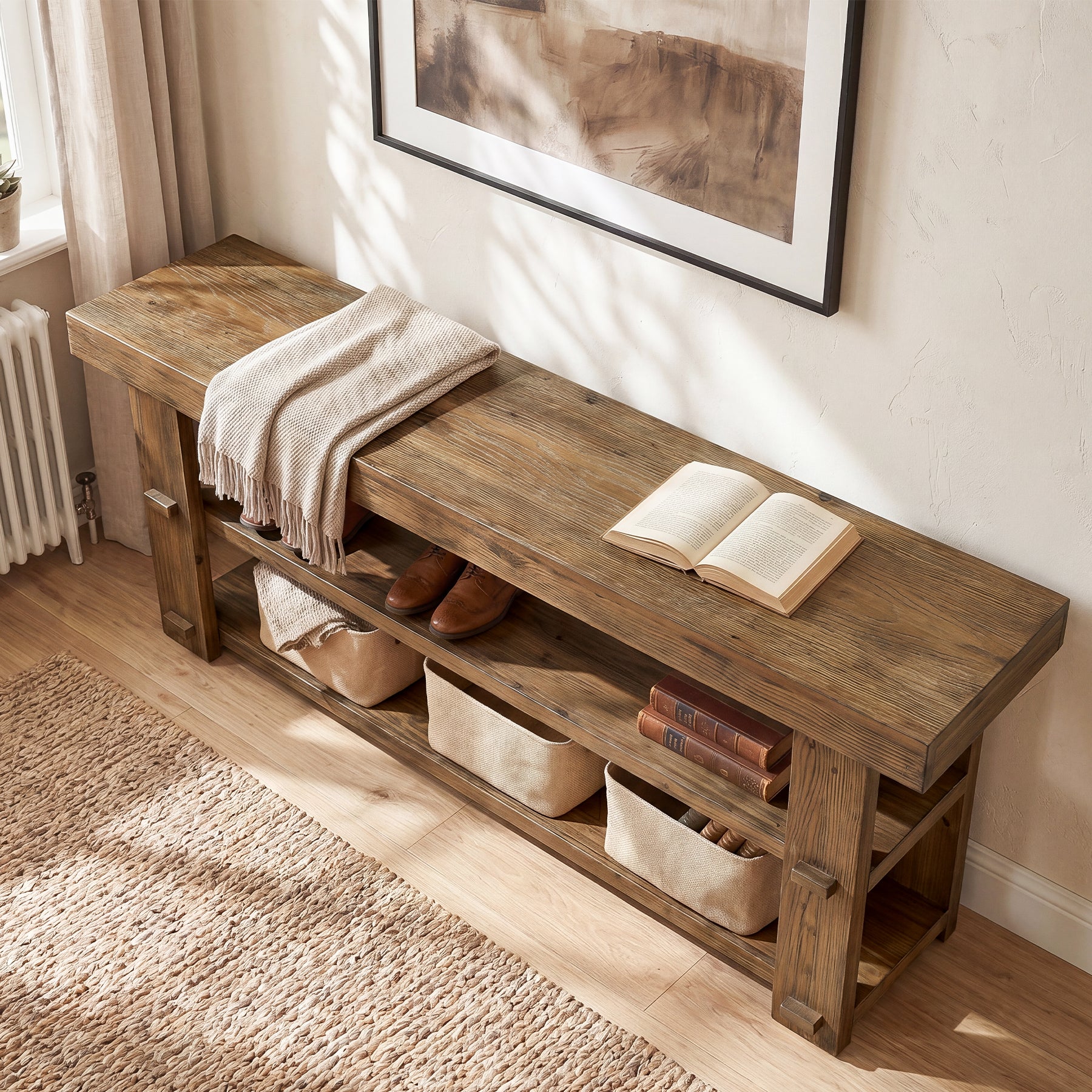 Tribesigns 55-Inch Entryway Bench, 2-Tier Shoe Storage Bench