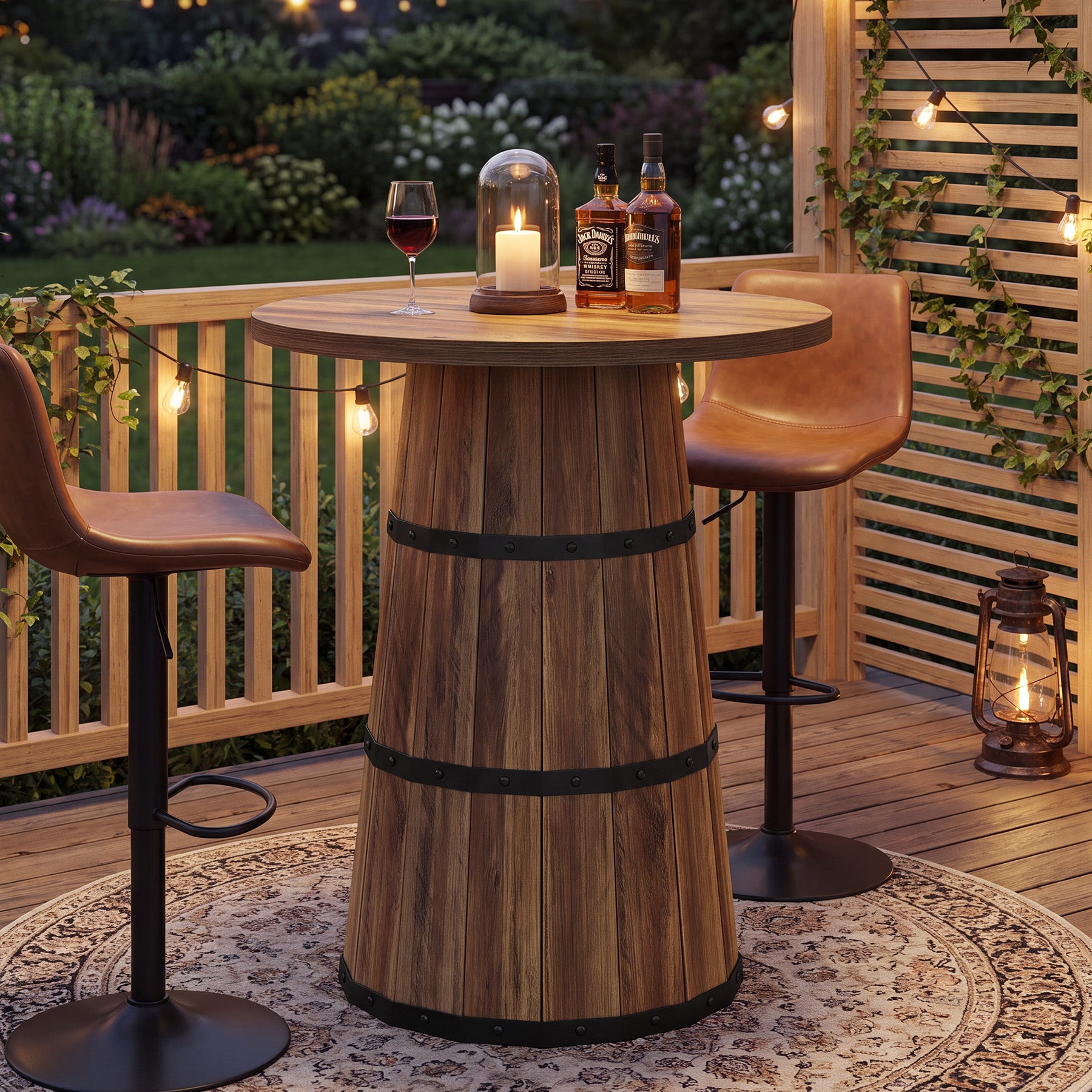 31.5" Round Bar Table, Farmhouse Pub Height Table with Barrel Base for Home Bar, Kitchen