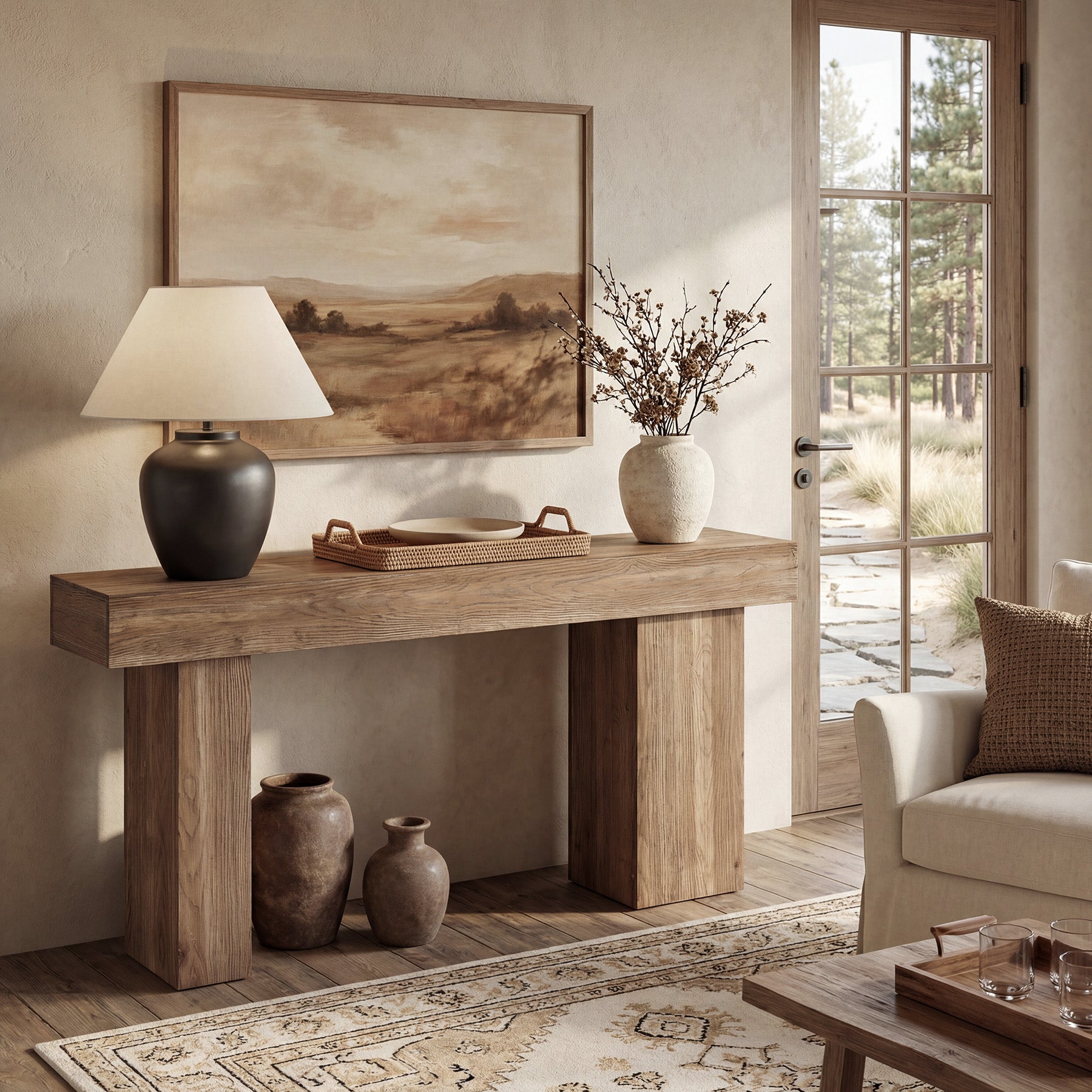 63" Solid Wood Farmhouse Console Table with Artistic Legs, Heavy-Duty Sofa Table