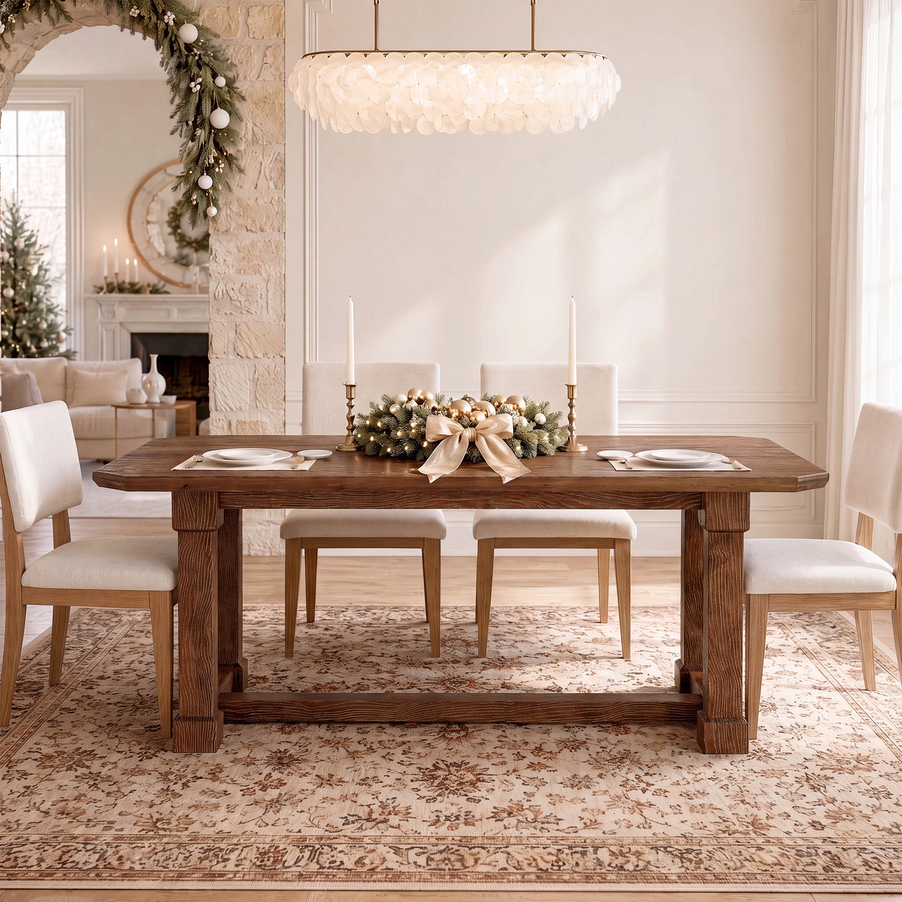 63" Solid Wood Dining Table for 4–6, Farmhouse Rectangular Kitchen Table with Heavy-Duty Legs & Crossbar Support