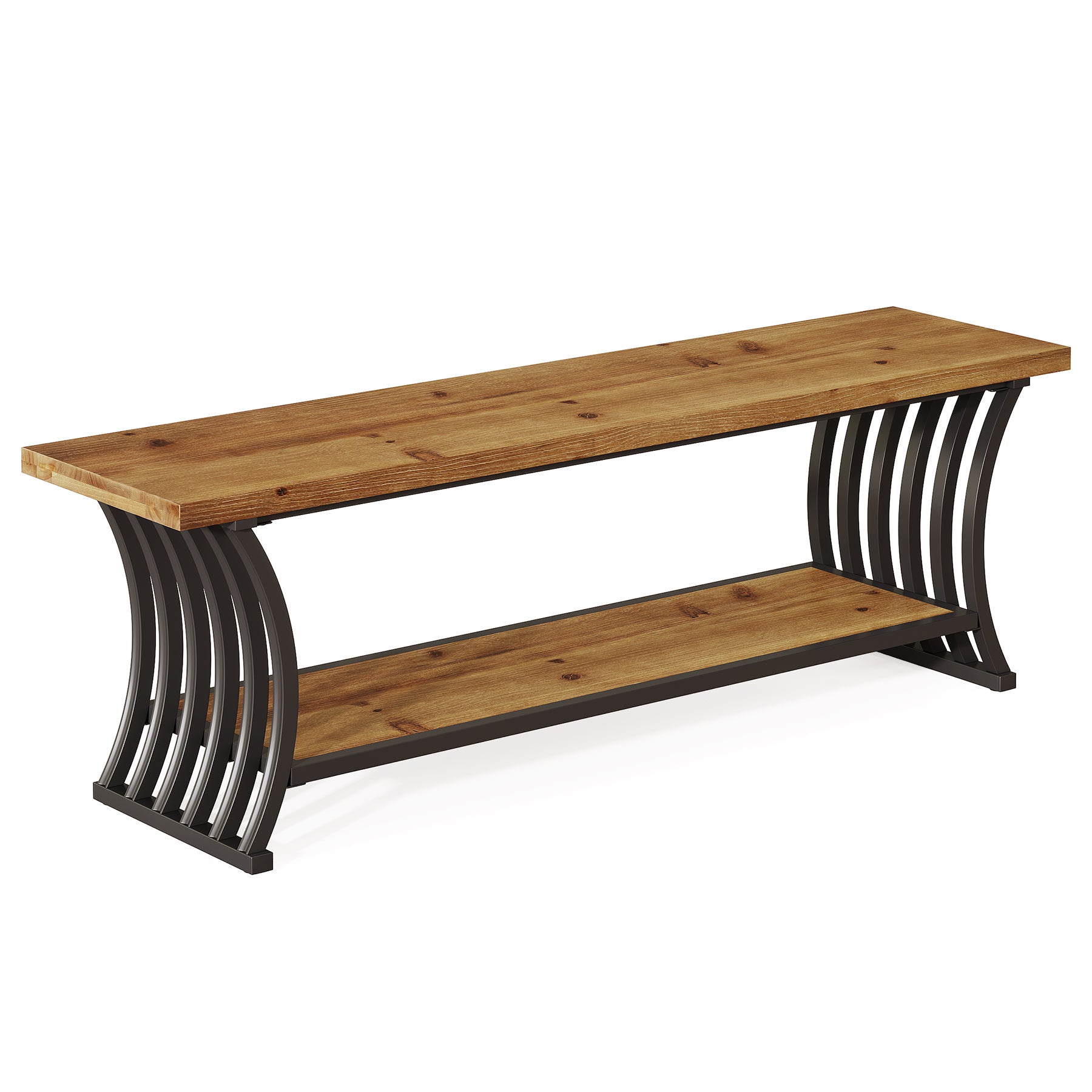 55" Entryway Bench, Wood End of Bed Shoe Bench with Shelf