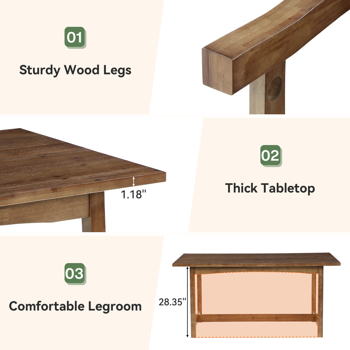 63" Solid Wood Executive Desk, Farmhouse Computer Desk with Reinforced Trestle Base