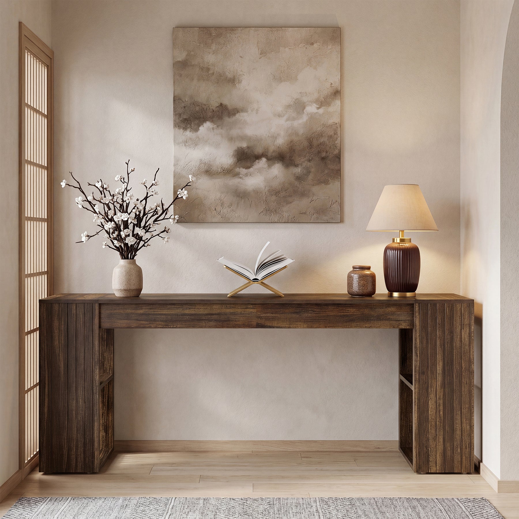 86" Extra Long Console Table, Farmhouse Entryway Sofa Table with Shelves for Hallway