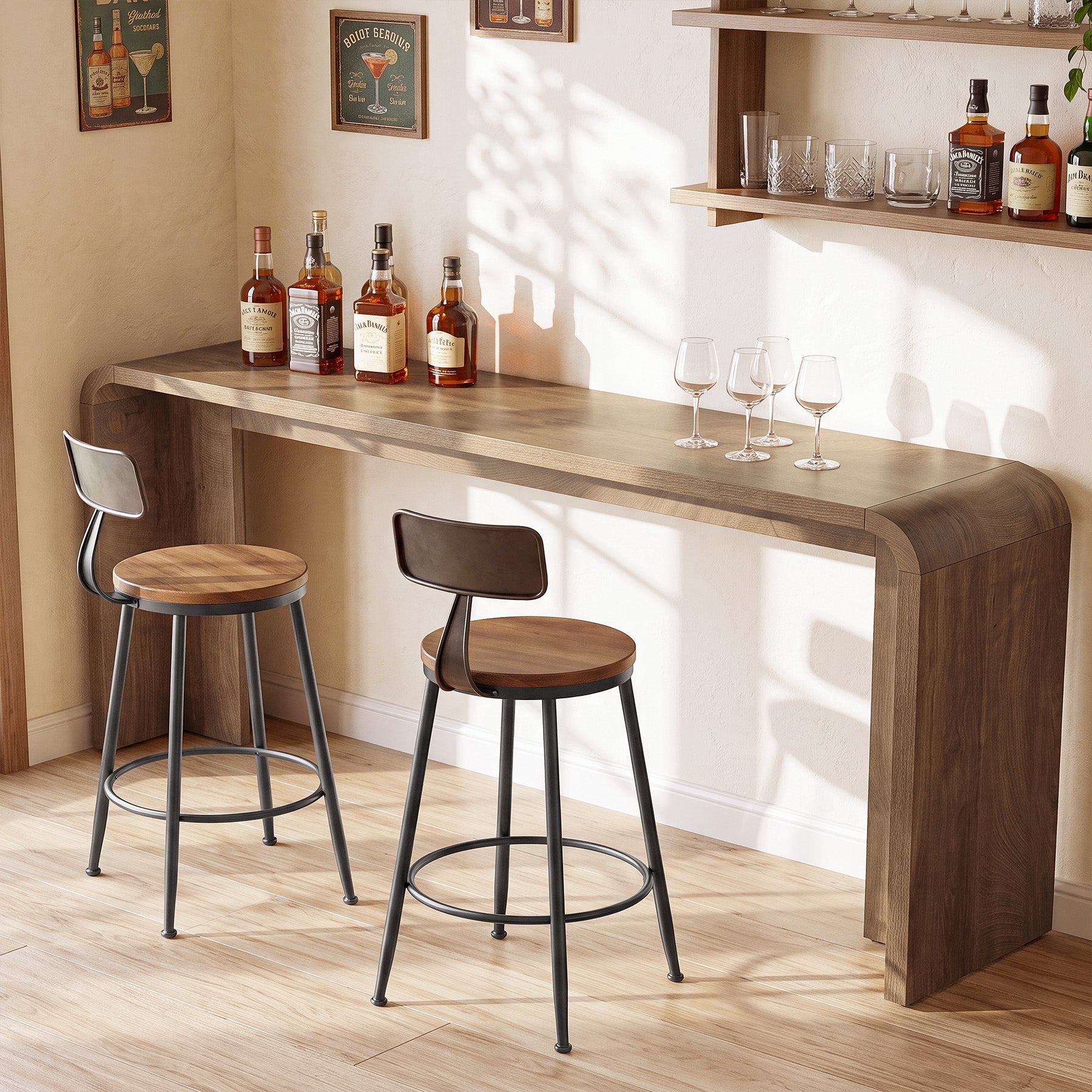 70.9" Long Bar Table, Narrow Counter Height Pub Table with Curved U-Shaped Base