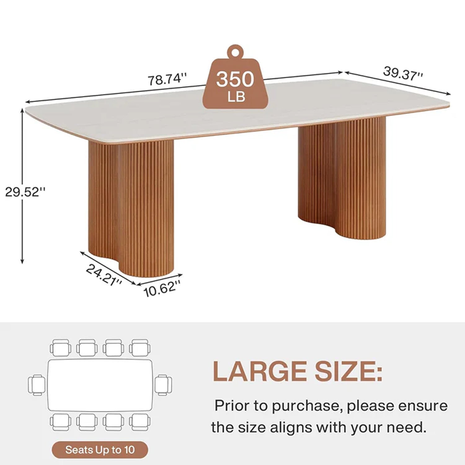 78.74" Sintered Stone Dining Table for 8 with Solid Wood Legs