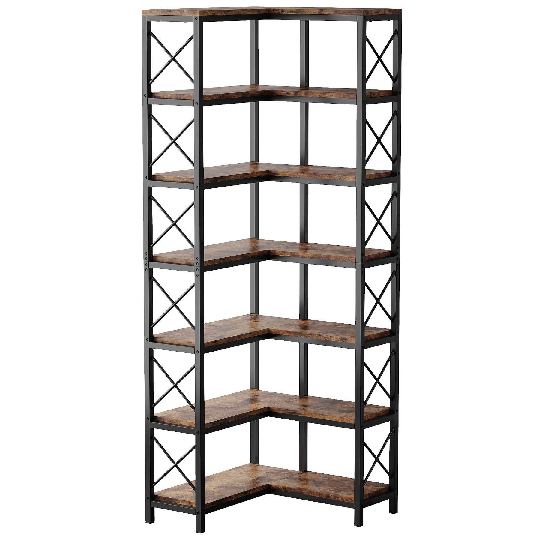 7-Tier Corner Bookcase, Rustic Brown