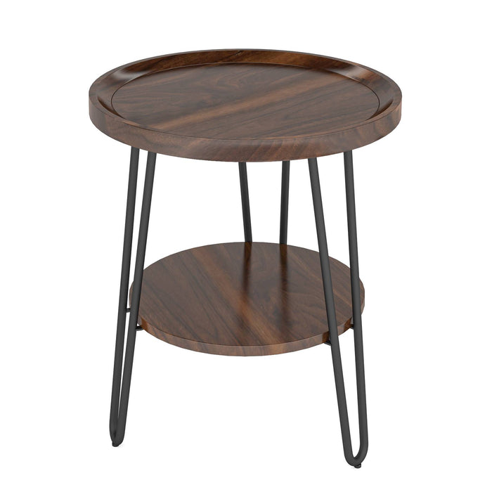 Side Table, Round 2-Tier End Table with Metal Legs Tribesigns