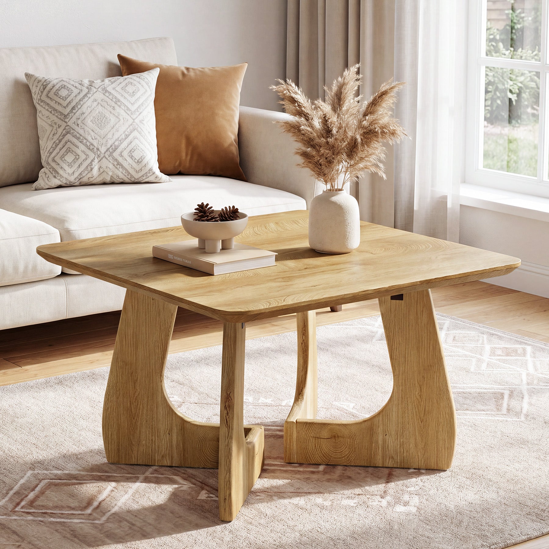31.5" Coffee Table, Square Tea Table with Unique Interlocking Leg Design for Living Room