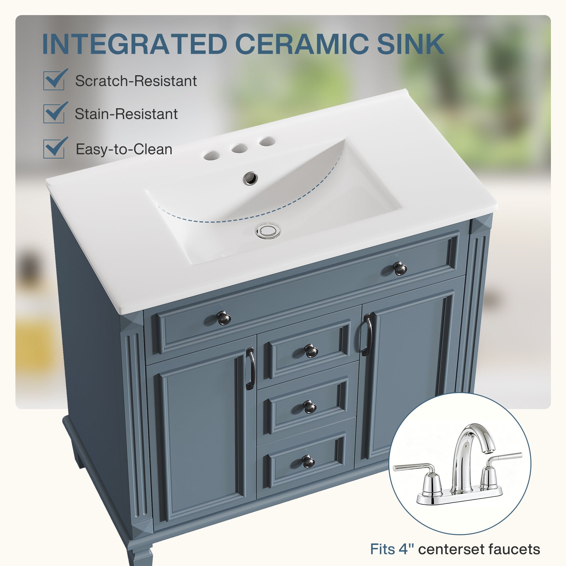 36" Bathroom Vanity With Sink, Bath Storage Vanity with 2 Drawers & 2 Door Organizers