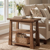 27.5" Wooden End Table, Narrow Nightstand with 3 Tier Storage Shelves for Living Room 3