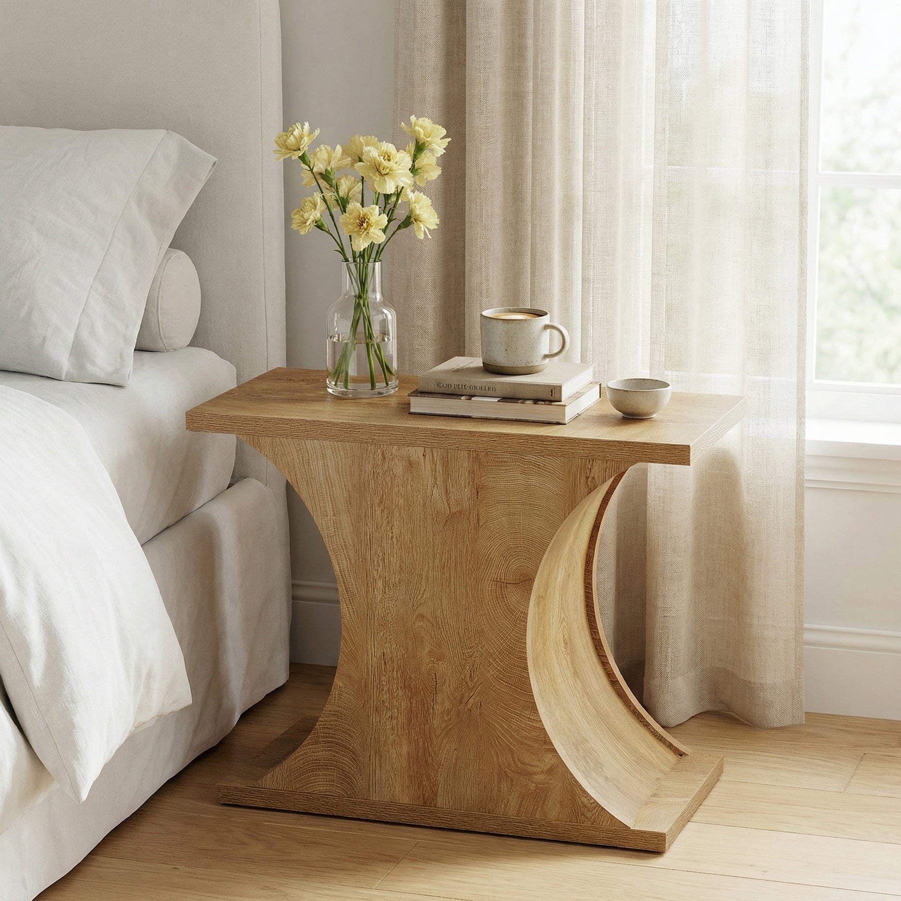 31.5" Nightstand, Narrow Bedside Table with Hourglass Base