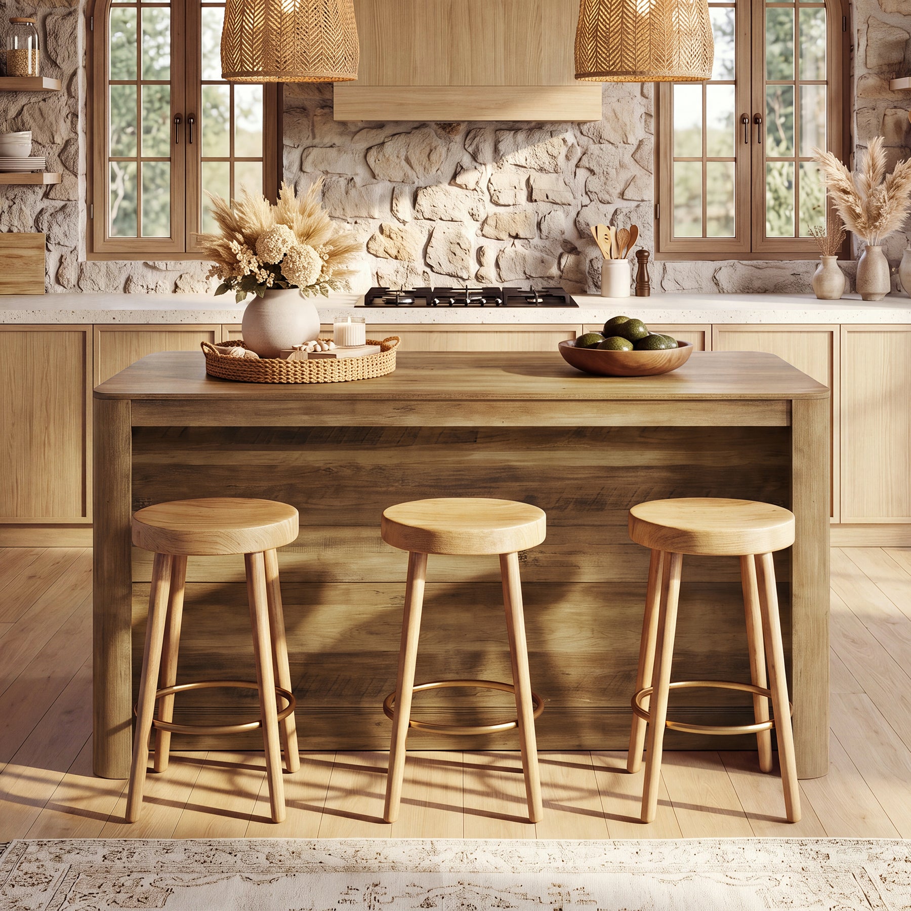 59.1" Kitchen Island, 3-Tier Stationary Island Table with Open Storage for Kitchen, Dining Room