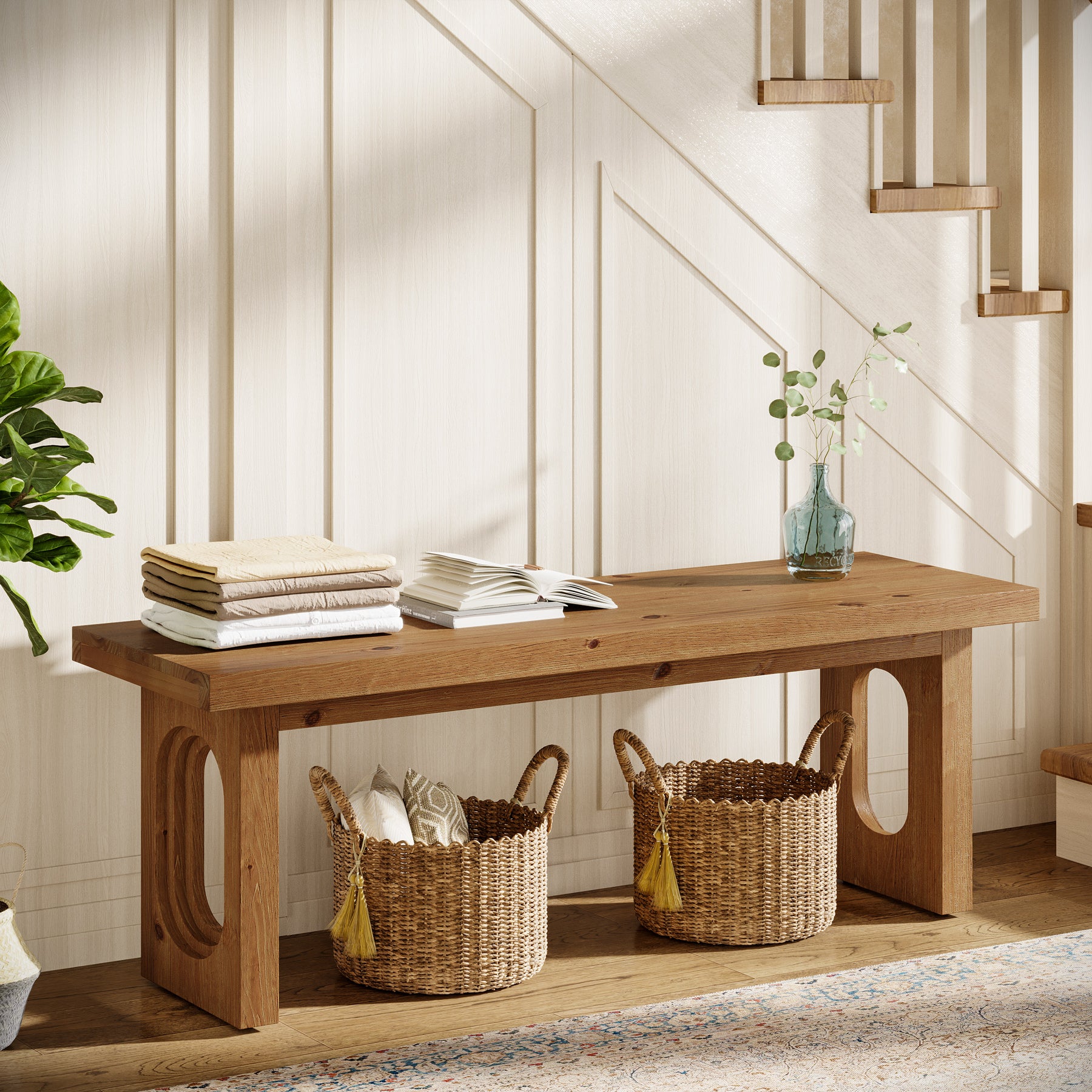 47" Solid Wood Entryway Bench - Thumbnail 3