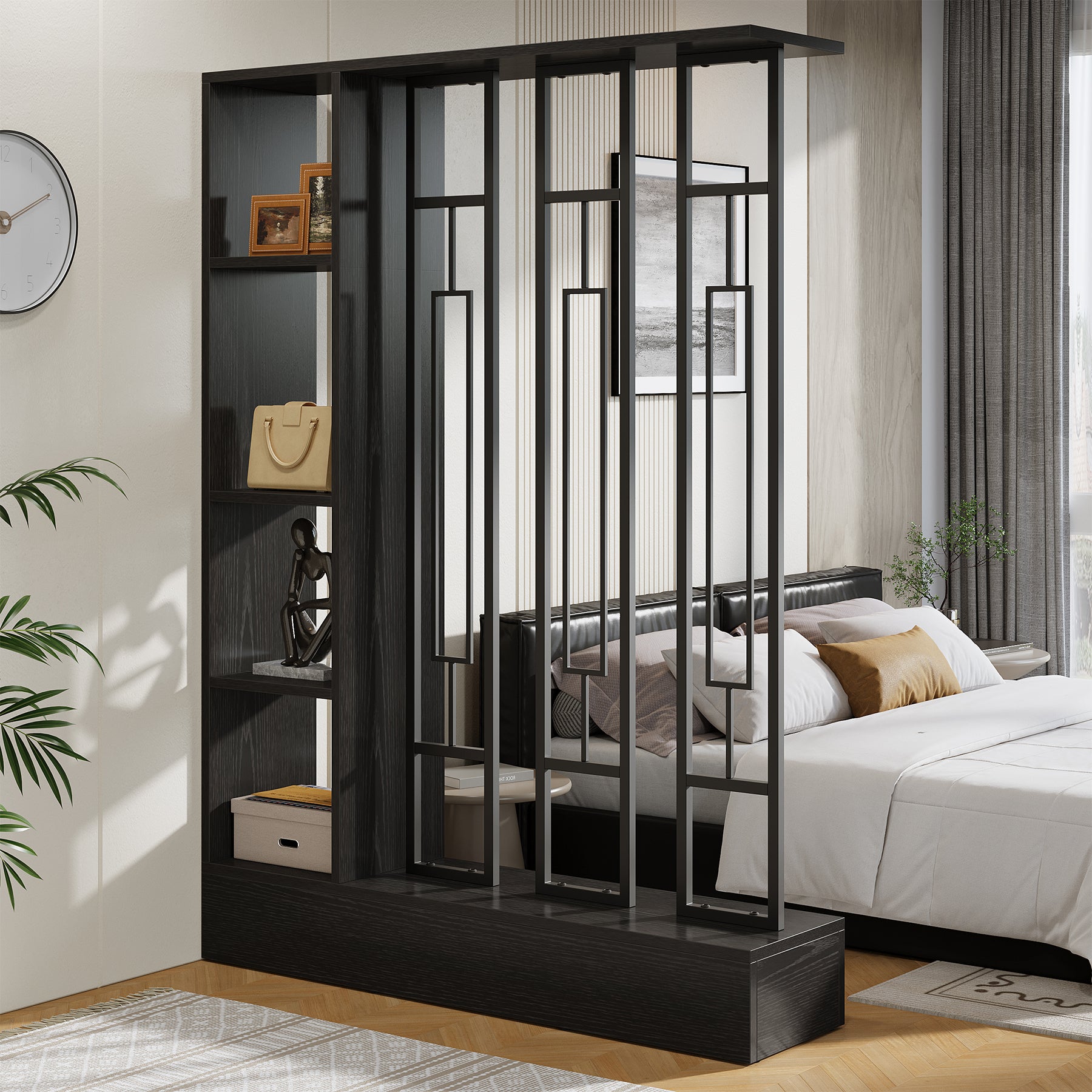 70.9" Wall Room Divider, Freestanding Wall Partition with Display Shelves
