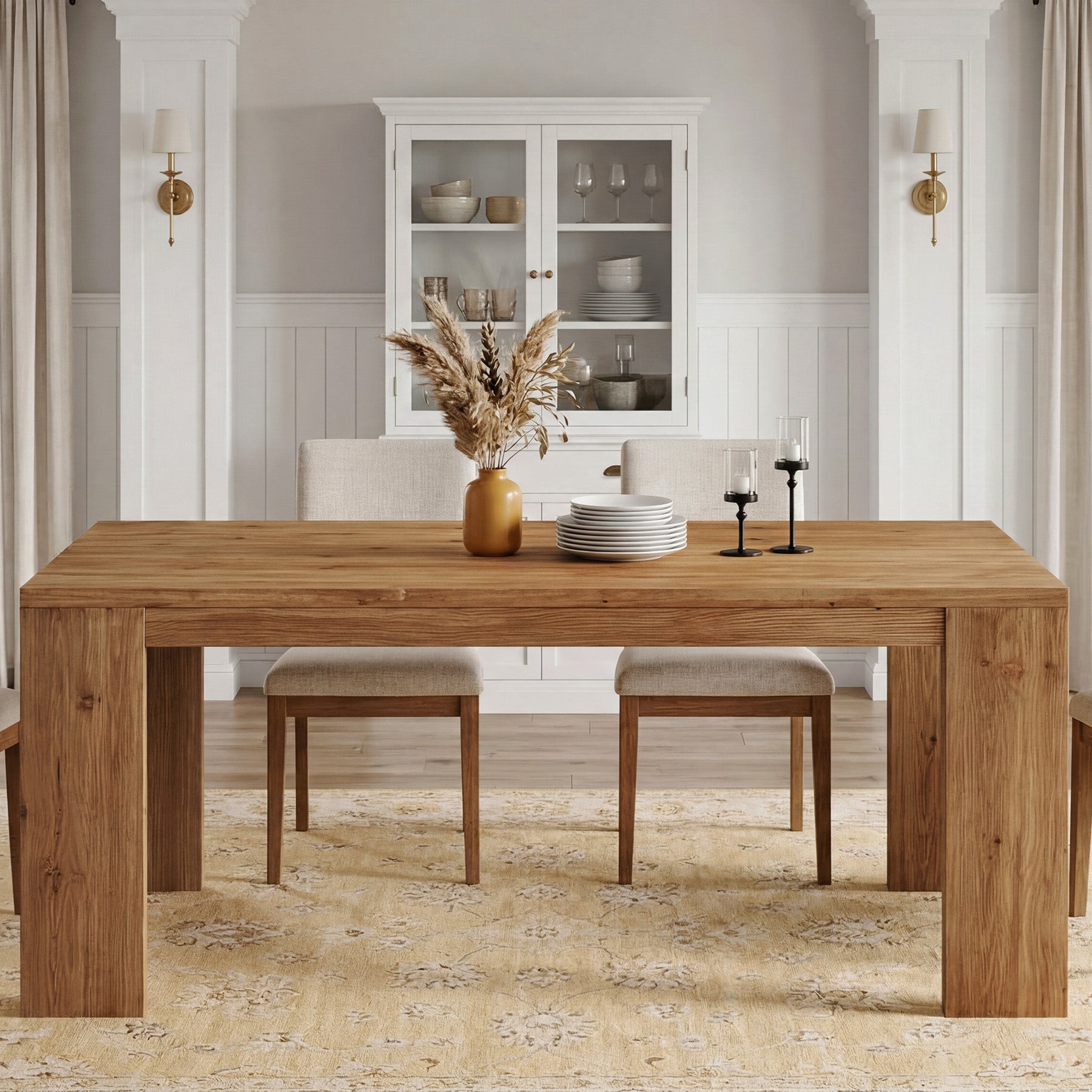 Tribesigns 63" Solid Wood Dining Table, Farmhouse Kitchen Table for Home