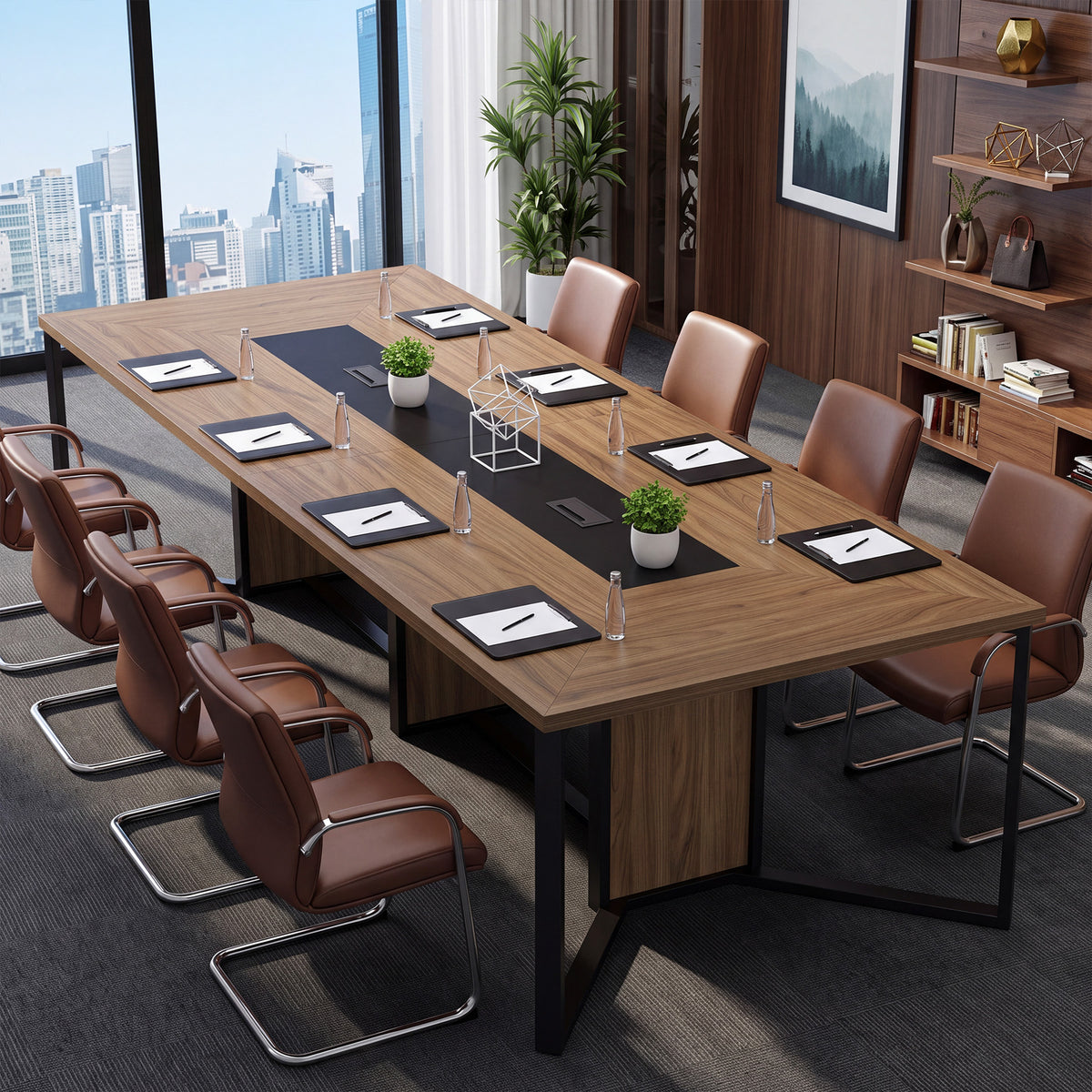 9FT Conference Table, 110.24" Office Meeting Table with Cable Grommets for 8-10 People