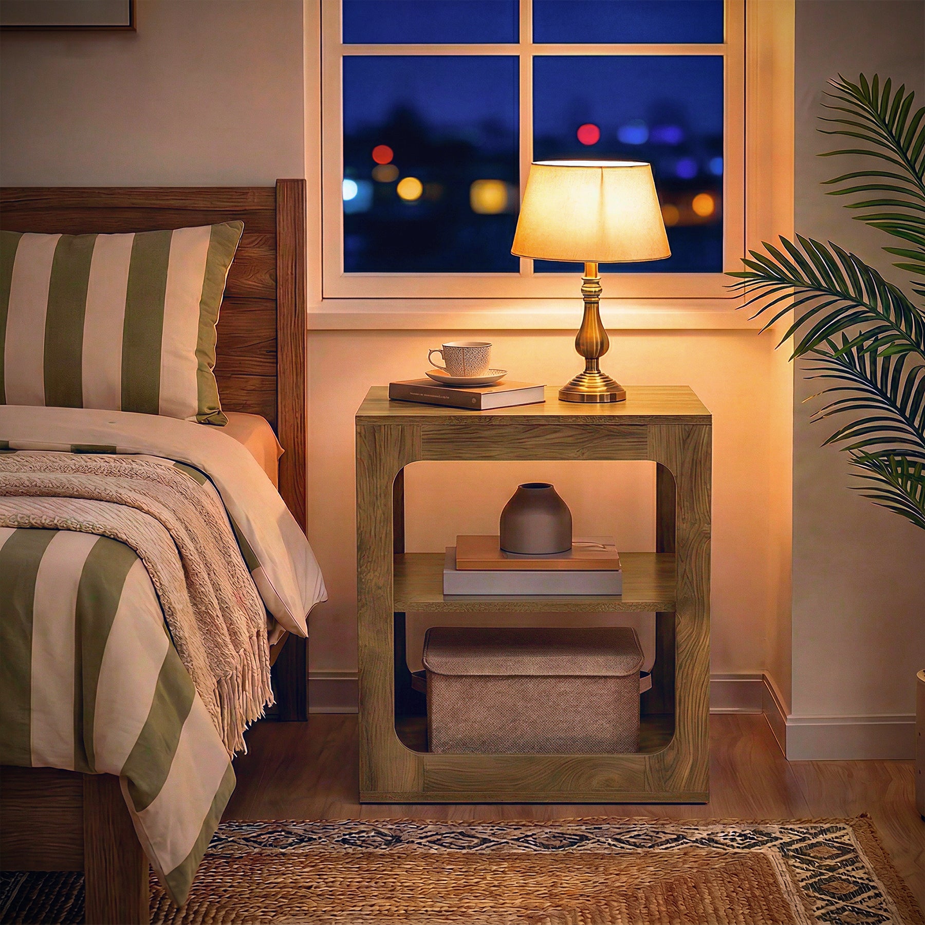 3-Tier End Table with Storage Shelves, Rustic Brown Side Table for Living Room and Bedroom