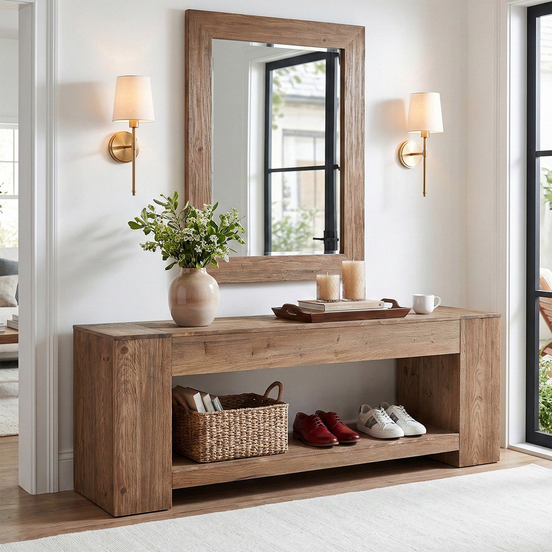Tribesigns 62.99" Console Table, Solid Wood Entryway Table with Shelf for Hallway