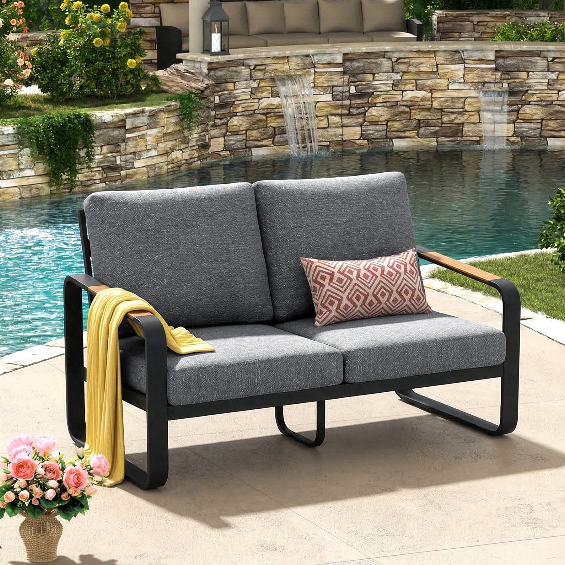 54.3" Wide Loveseat Sofa, Outdoor Patio Sofa With Removable Cushions