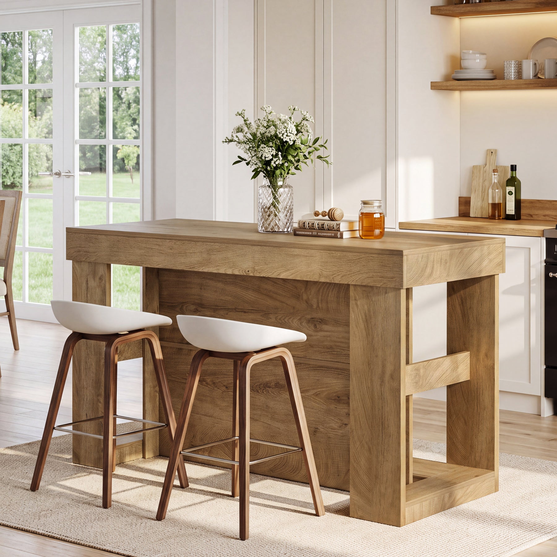 Tribesigns 55-Inch Kitchen Island with 2 Storage Shelves, Farmhouse Island Table with Seating