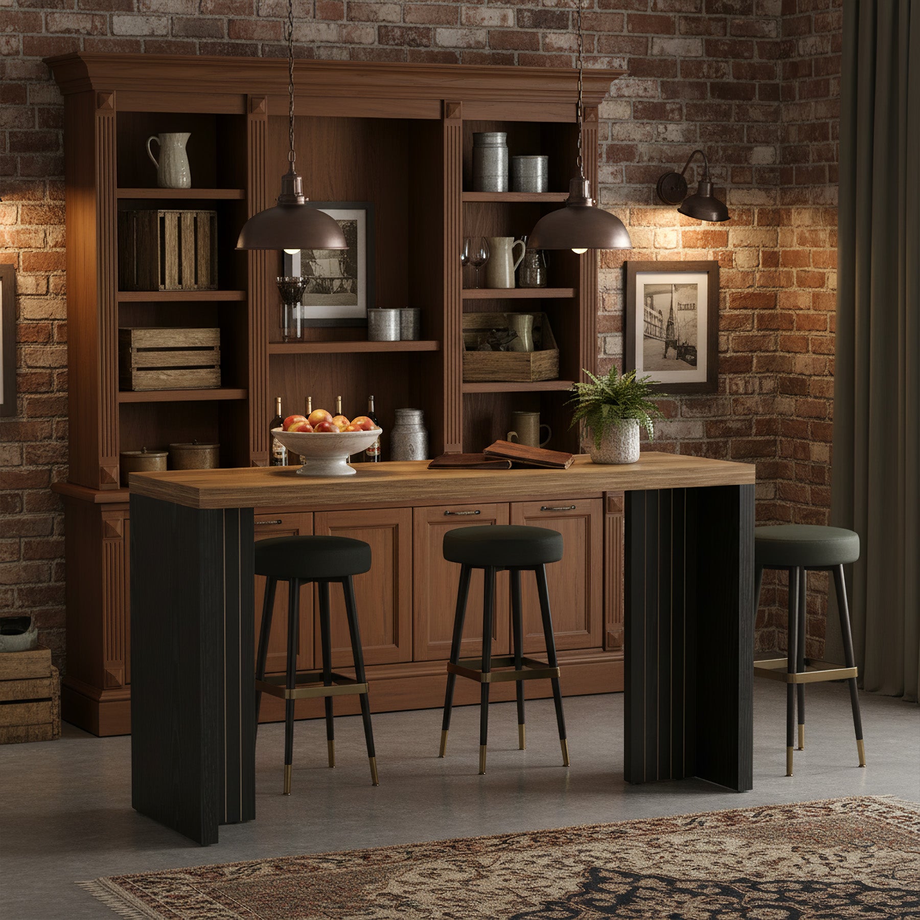 55" Counter Height Bar Unit with Faux Marble Top, Rectangular Home Pub Table