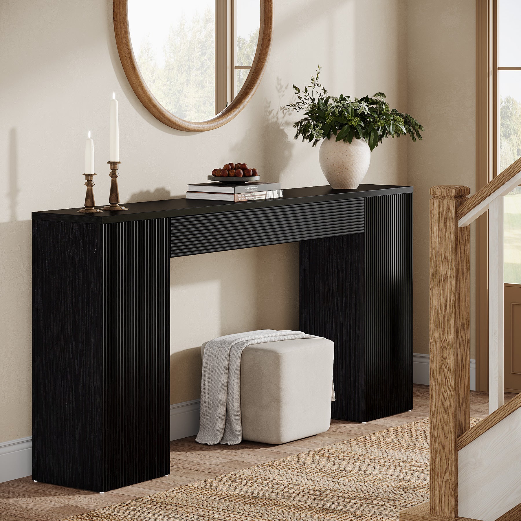 63" Console Table, Fluted Entryway Table Sofa Table Behind the Couch
