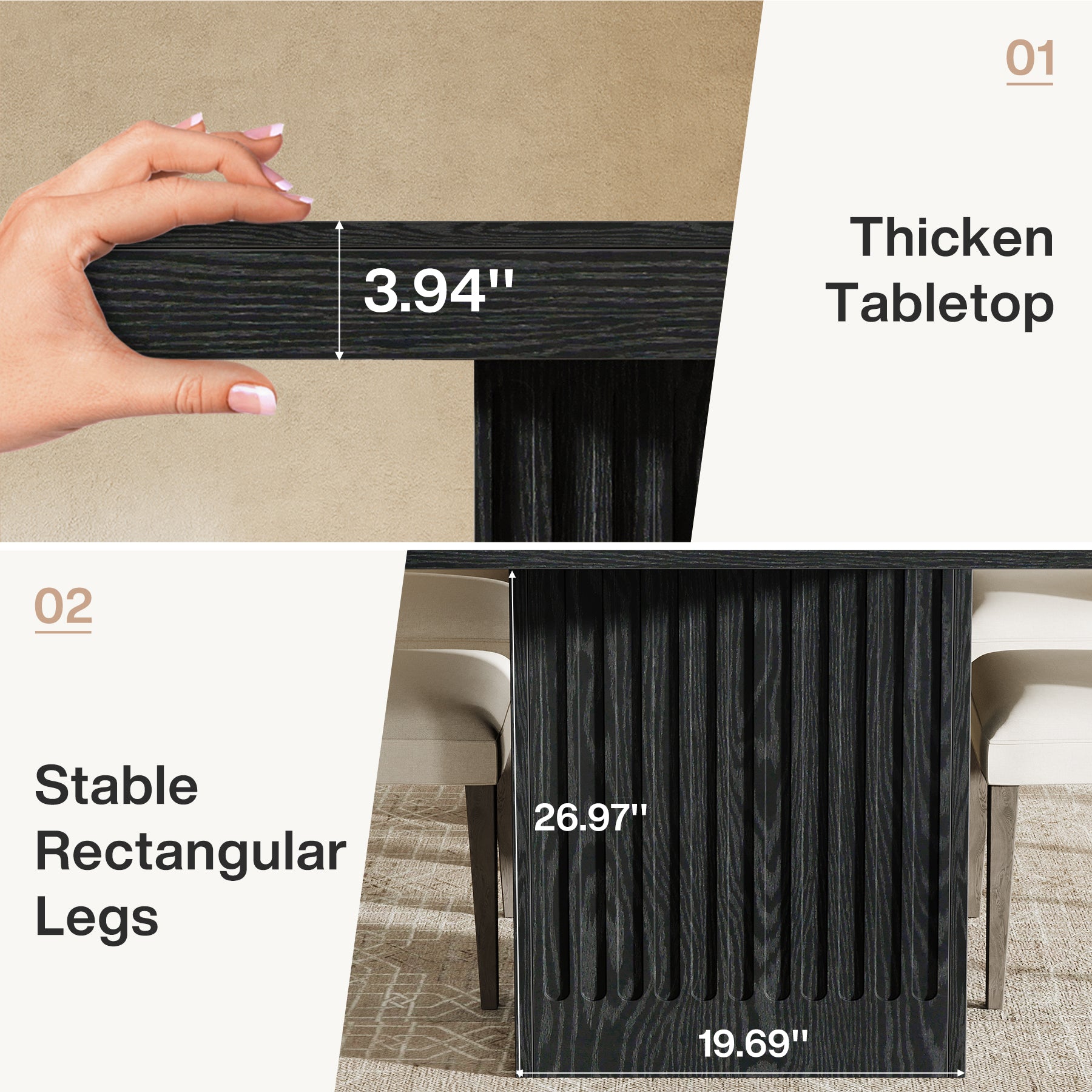 63" Dining Table for 4-6 People, Rectangular Kitchen Table with  Double Pedestal