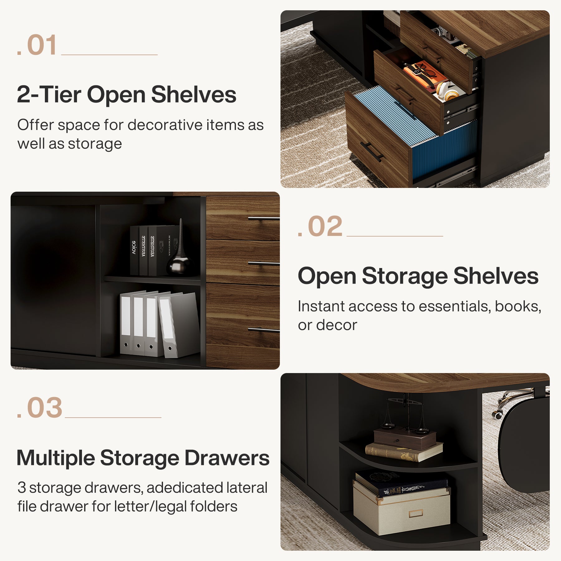 Large 80" L-Shaped Computer Desk with Storage Drawers, Executive Office Workstation