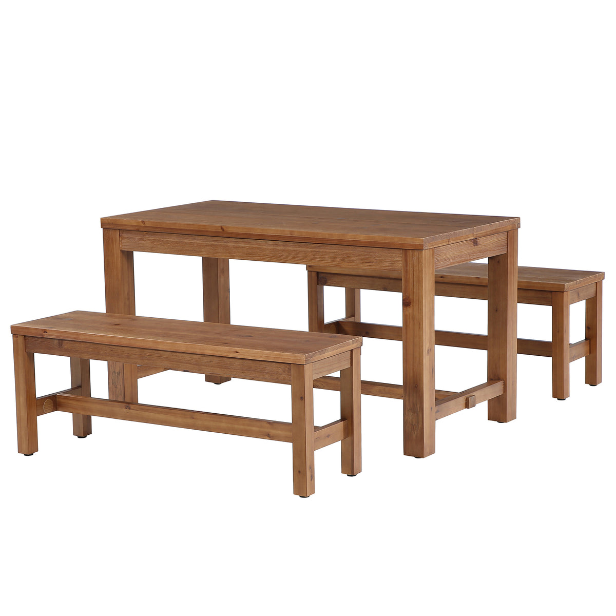55" Solid Wood Dining Table Set with 2 Benches, 3-Piece Kitchen Table Set for 4-6