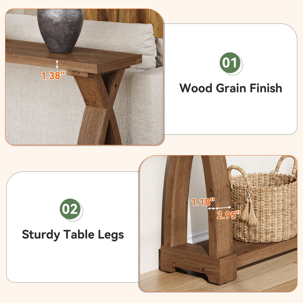 79" Solid Wood Console Table, Narrow 2-Tier Entryway Table with Shelf