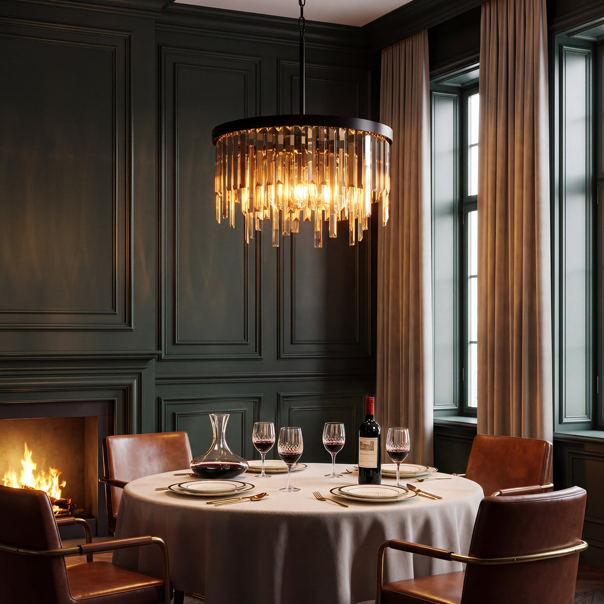 20" Modern Crystal Chandelier, 6-Light Black Pendant Light with Amber Crystal