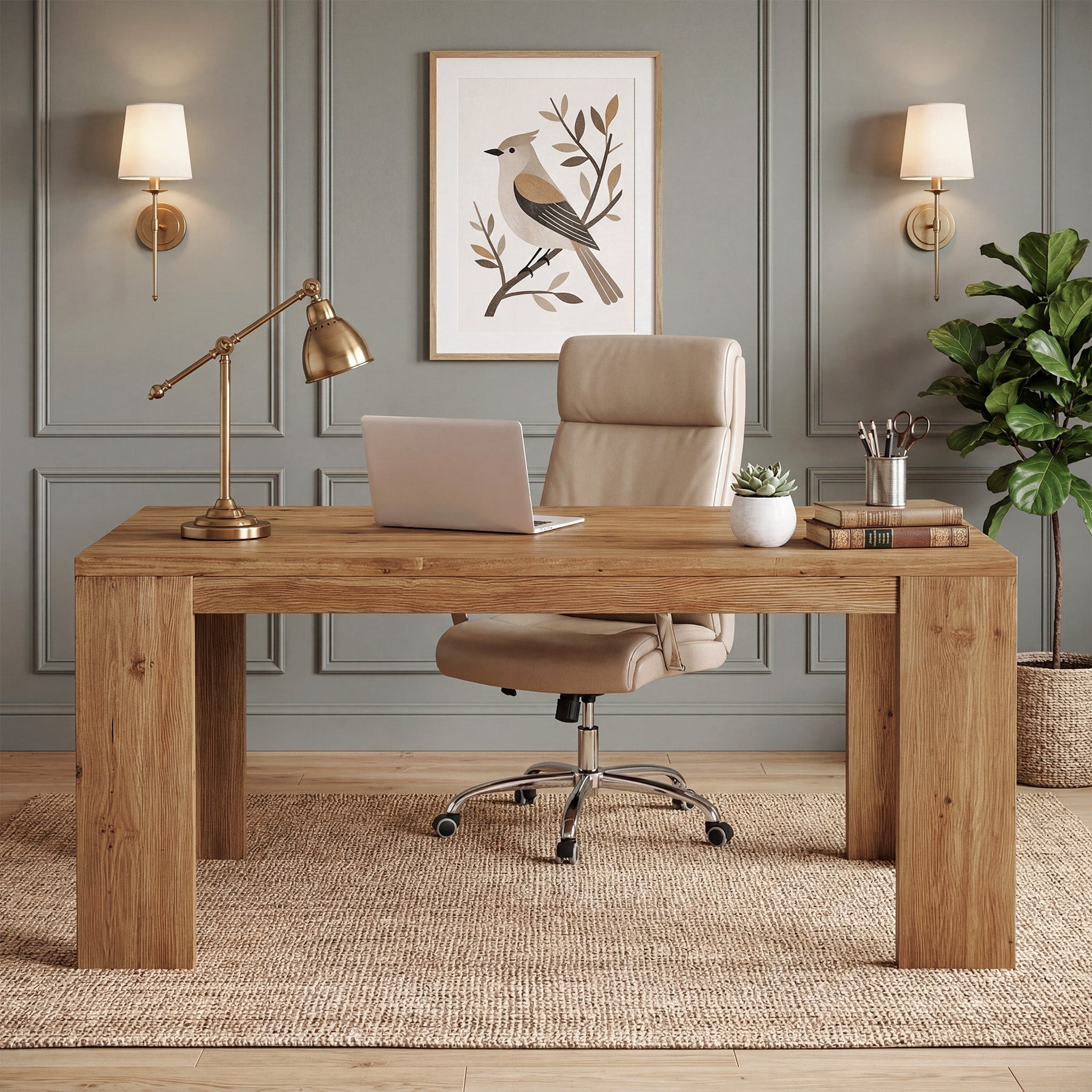 Tribesigns 63" Solid Wood Executive Desk, Farmhouse Office Desk for Home