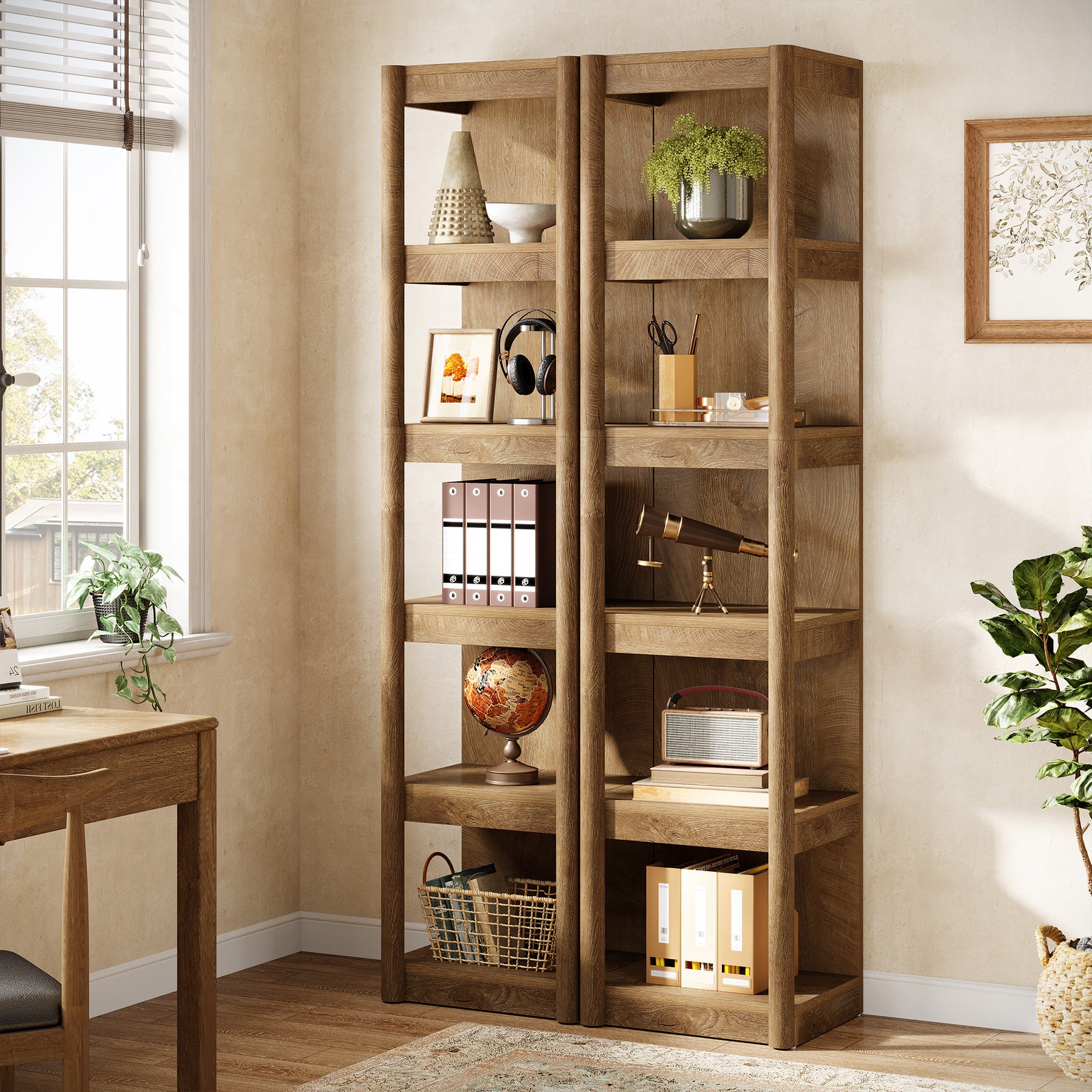 5-Tier Narrow Bookcase, 70.9" Farmhouse Bookshelf with Open Storage Rack