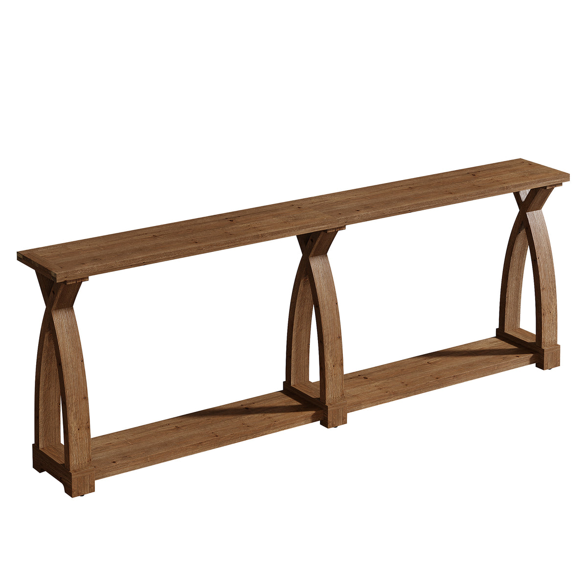 79" Solid Wood Console Table, Narrow 2-Tier Entryway Table with Shelf