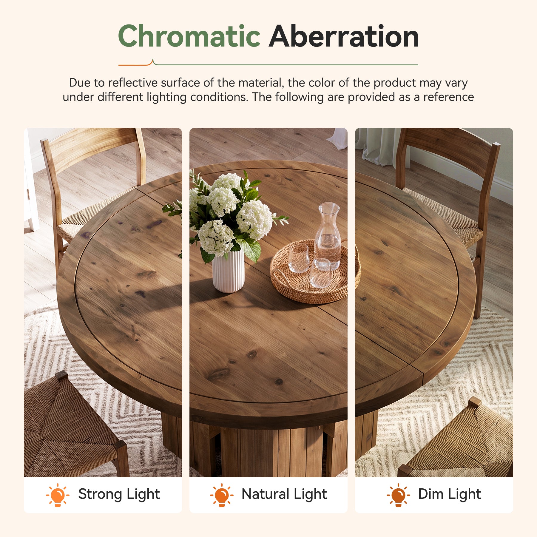 47" Solid Wood Dining Table, Farmhouse Round Kitchen Table for 4-6
