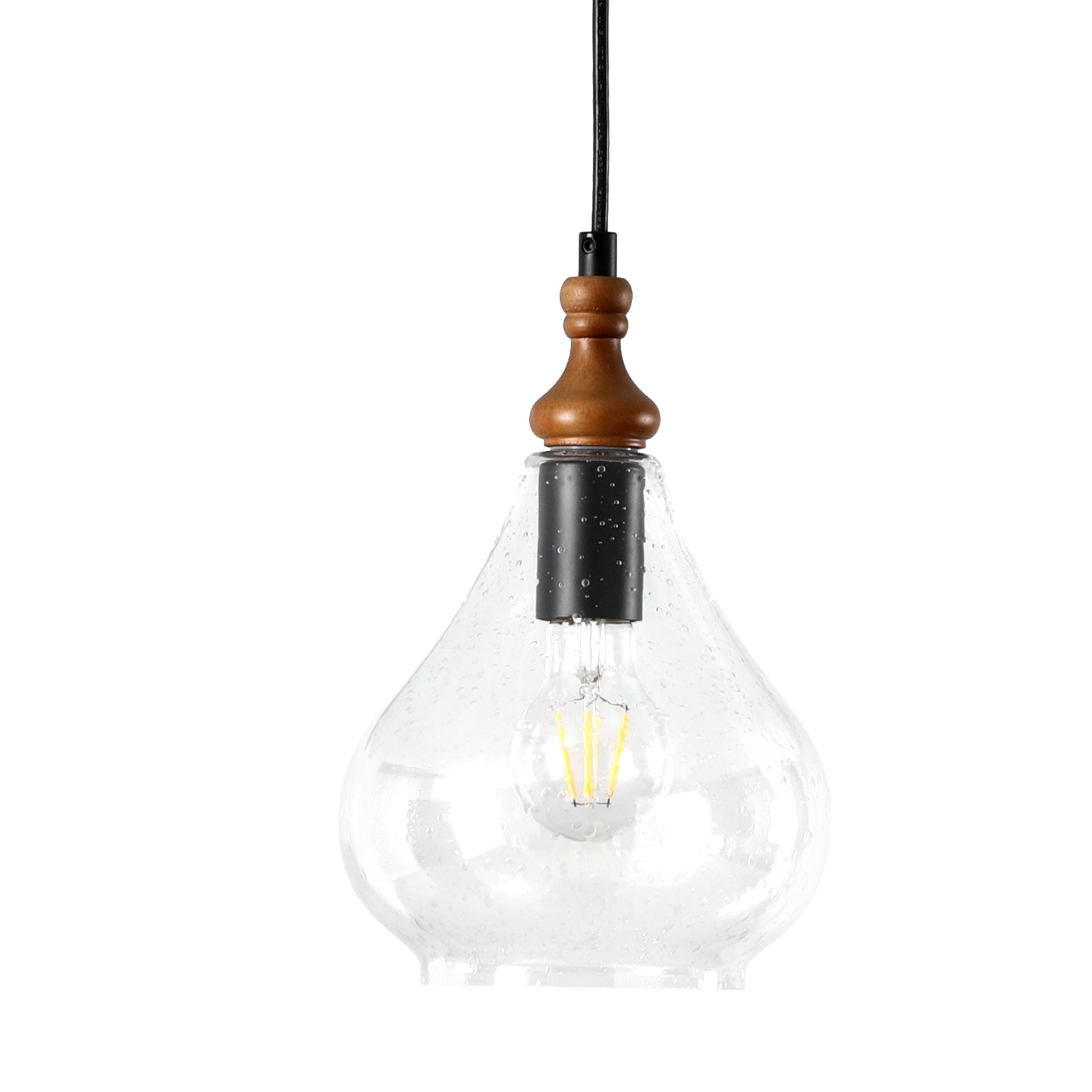 Farmhouse Teardrop Pendant Light, Adjustable Hanging Light Fixture with Seeded Glass Shade