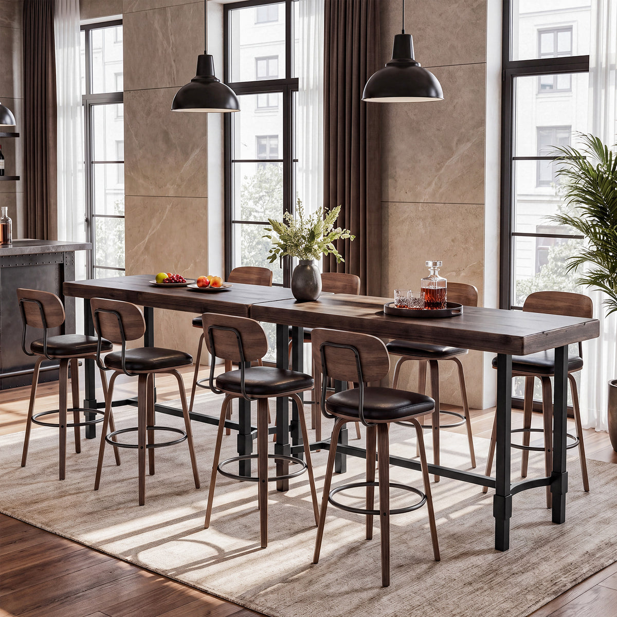 63" Industrial Bar Table, Narrow Counter Height Pub Table with Footrest