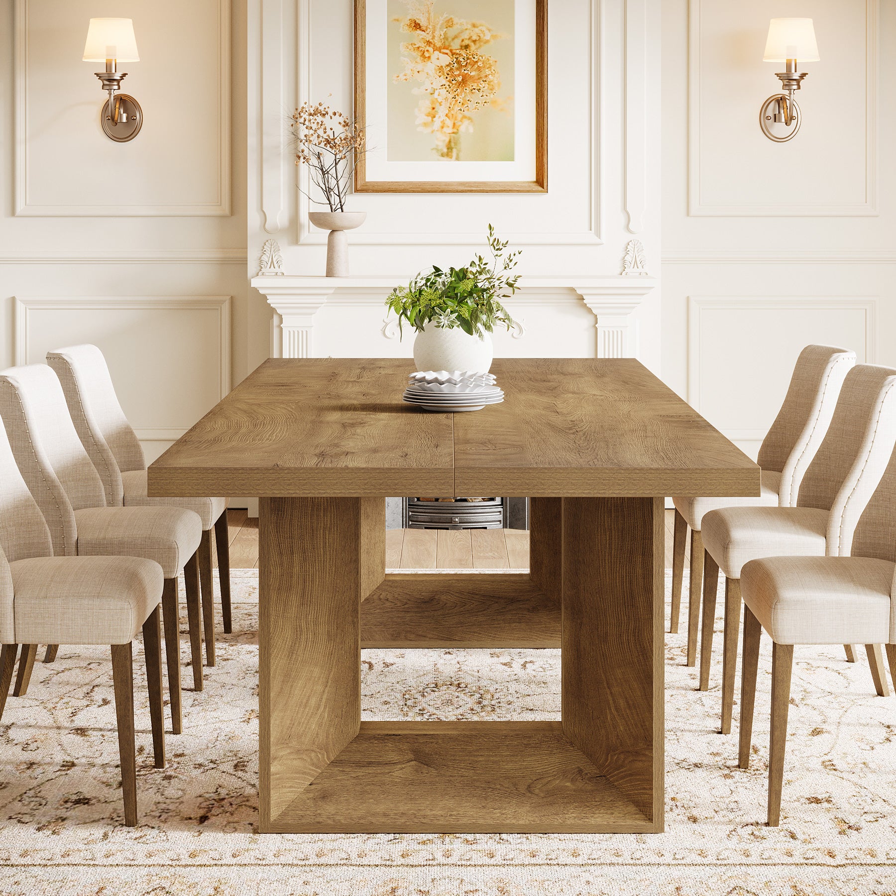 Rectangle Dining Table for 6-8, 63" Kitchen Table with Geometric Frame