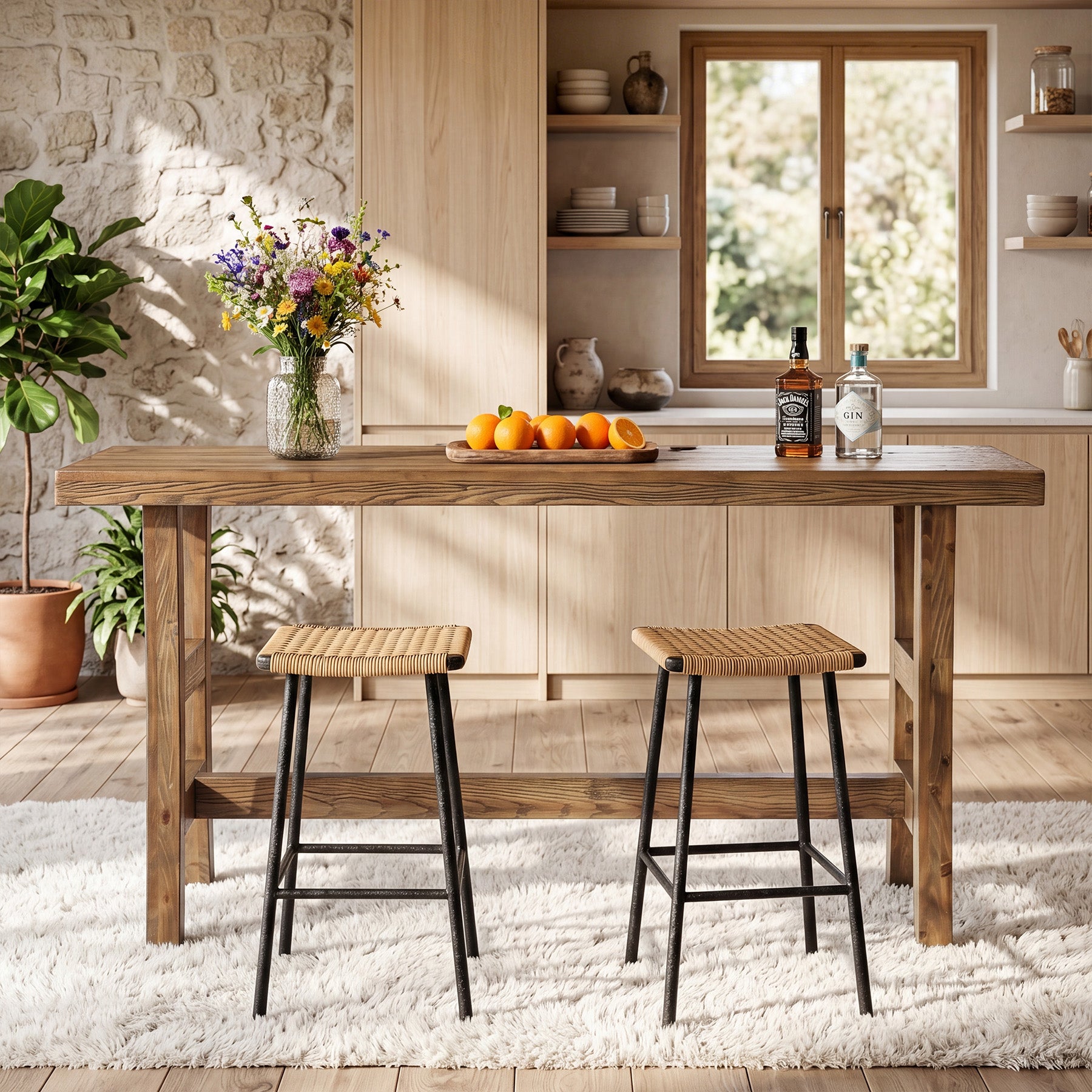 Bar Table オーク Tribesigns 63-Inch Bar Table, Solid Wood Counter Height Pub Table