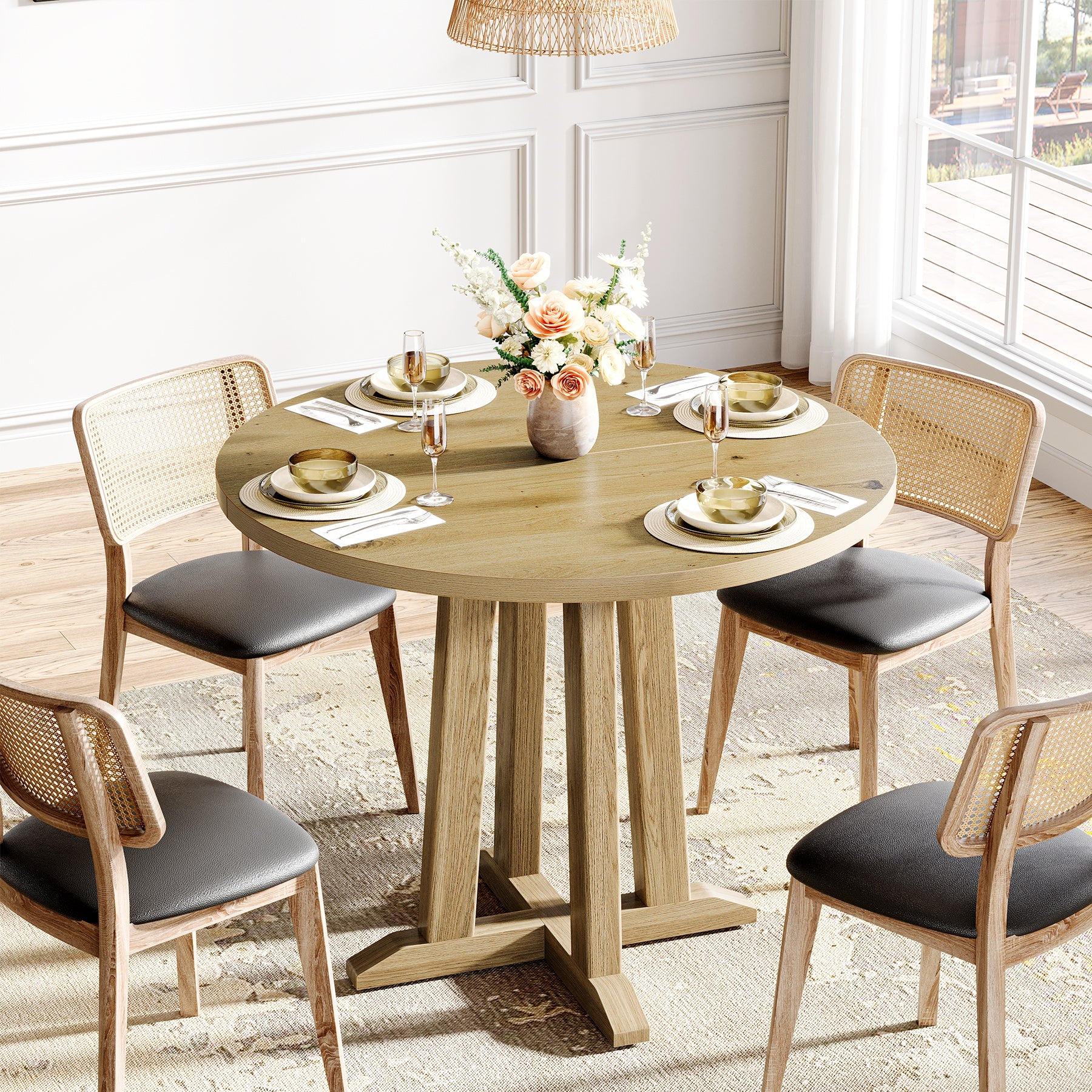 31.5" Round Dining Table, Small Kitchen Table with Sturdy Base for 2-4